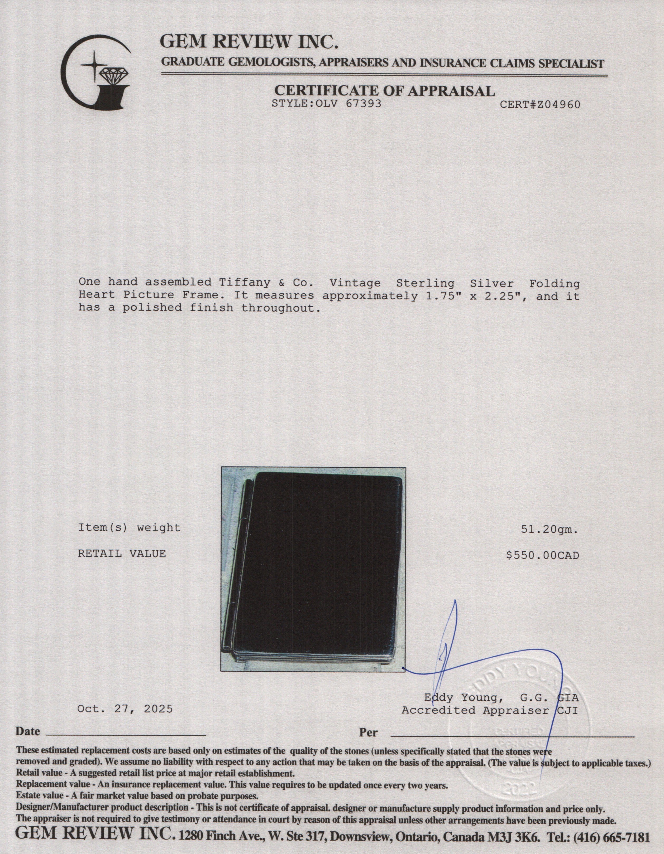 Tiffany & Co. Vintage Sterling Silver Folding Heart Picture Frame