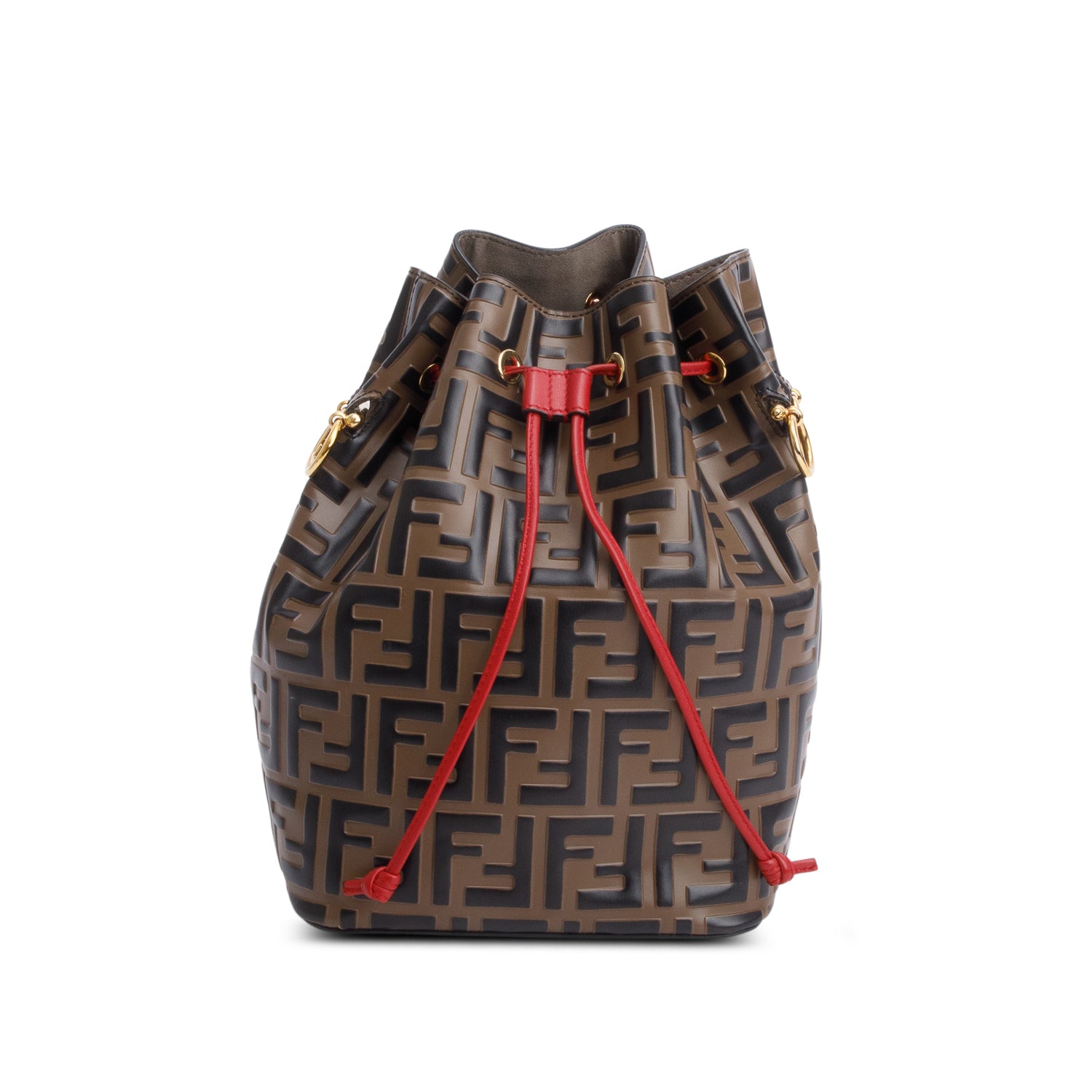 Fendi Brown Vitello Liberty FF 1974 Embossed Small Mon Tresor Bucket Bag w/ Strap