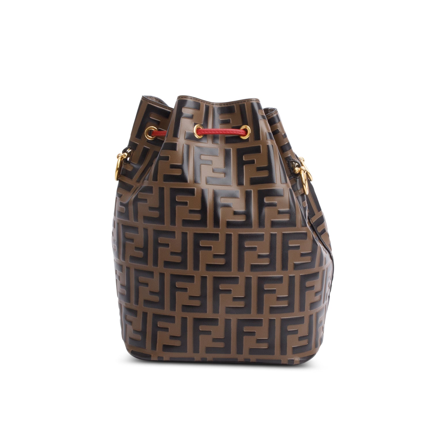 Fendi Brown Vitello Liberty FF 1974 Embossed Small Mon Tresor Bucket Bag w/ Strap
