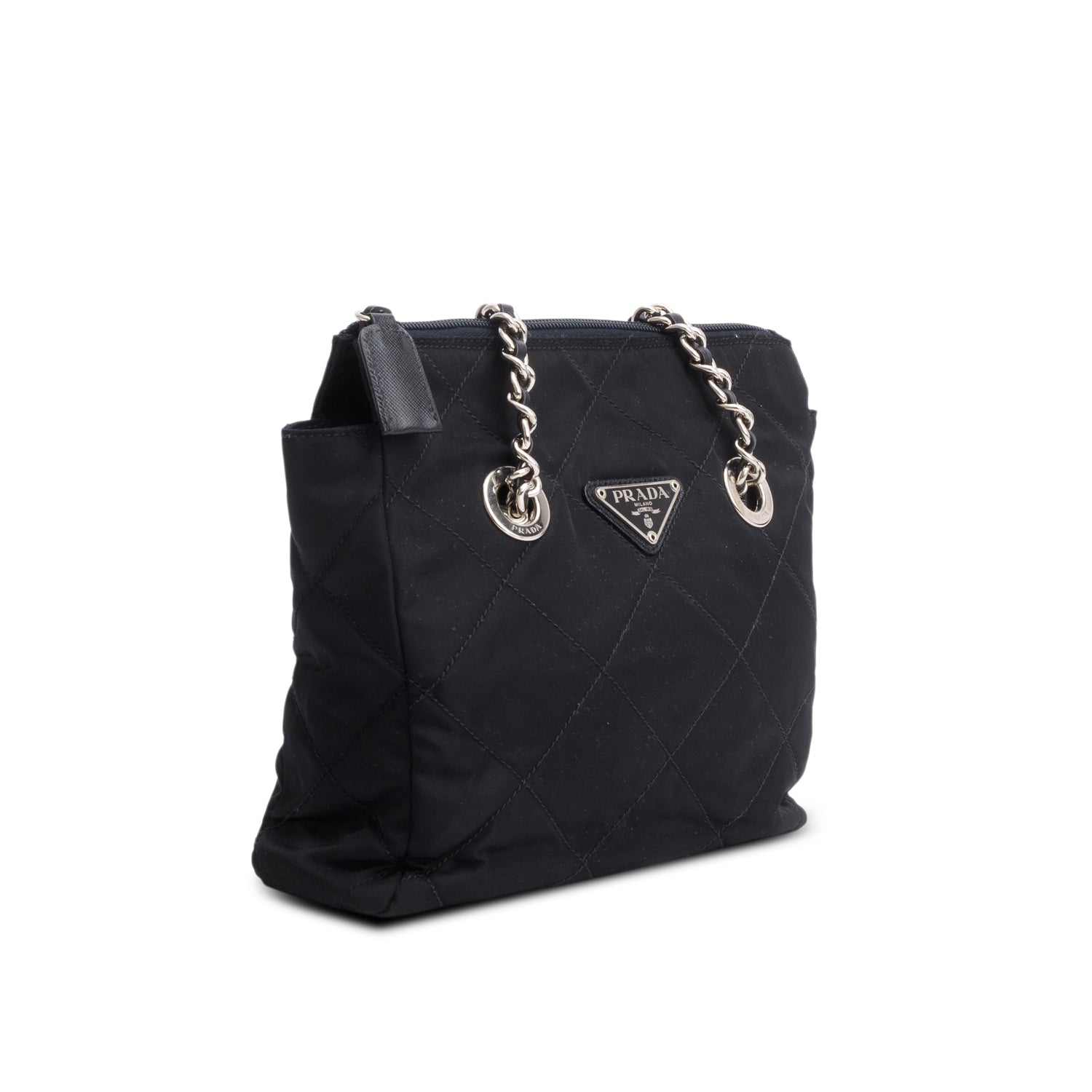 Prada Black Tessuto Nylon Quilted Chain Tote w/ Authenticity Card