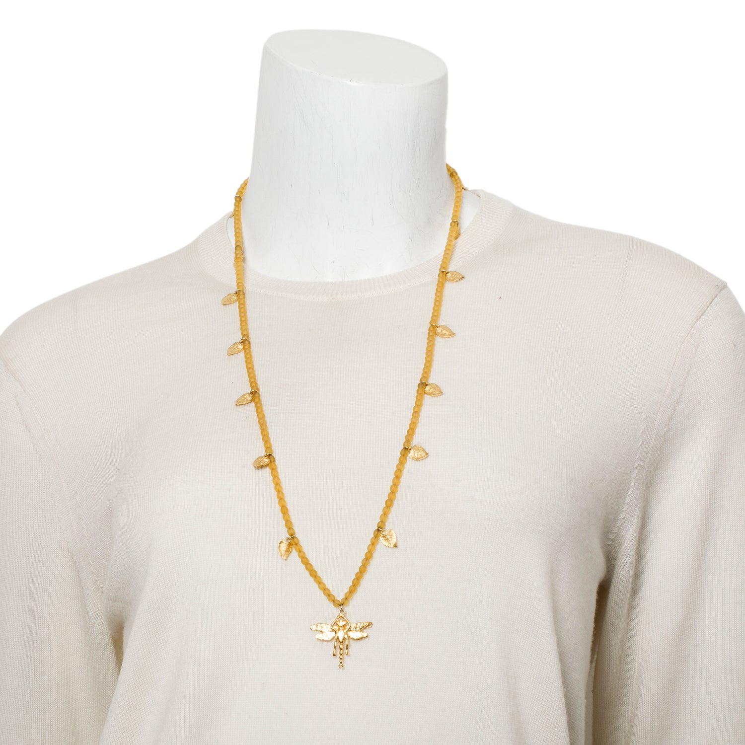 Christian Dior Gold Plated Beaded Leaf & Dragonfly Necklace