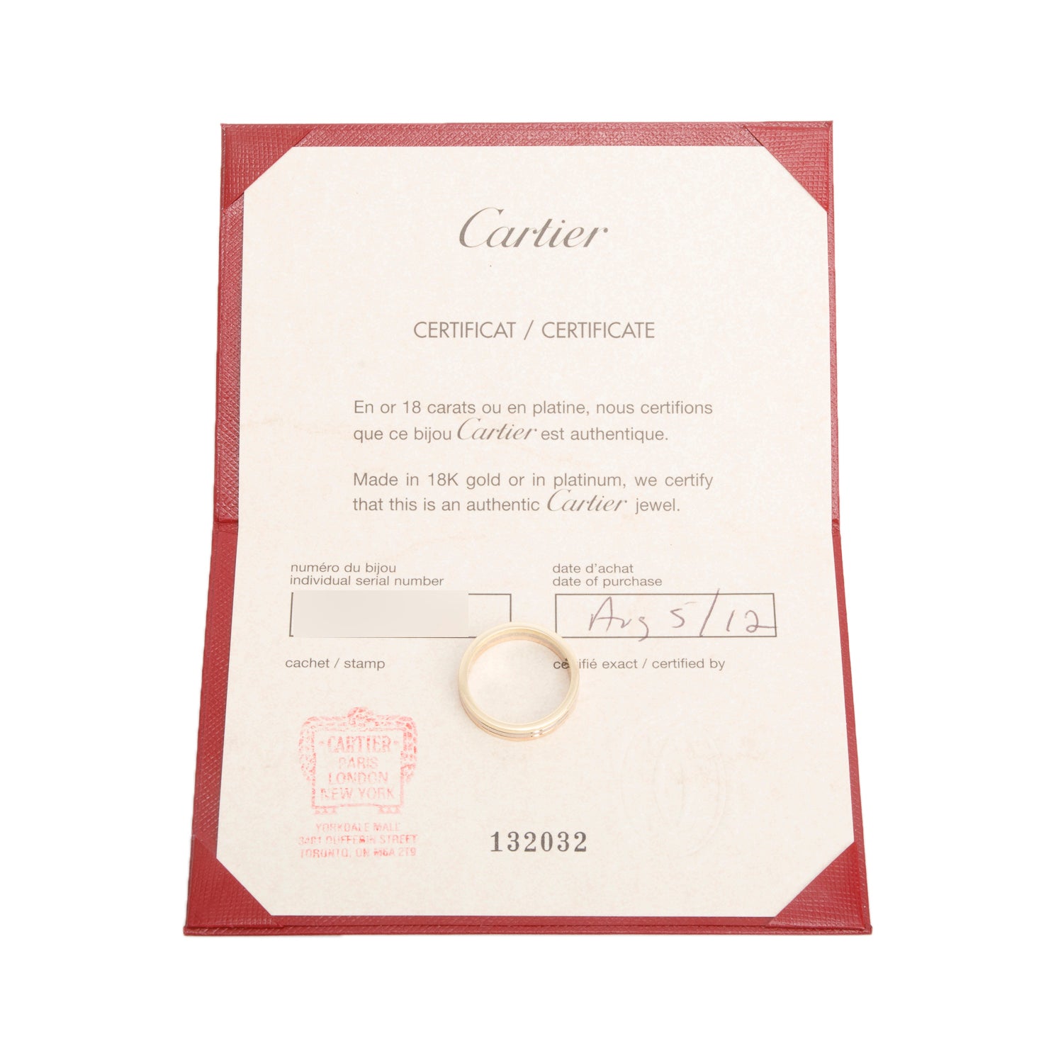 Cartier 18k Tri-Gold Vendome Louis Cartier 4.8 MM Wedding Band Ring, Size 61 9.75 w/ Certificate