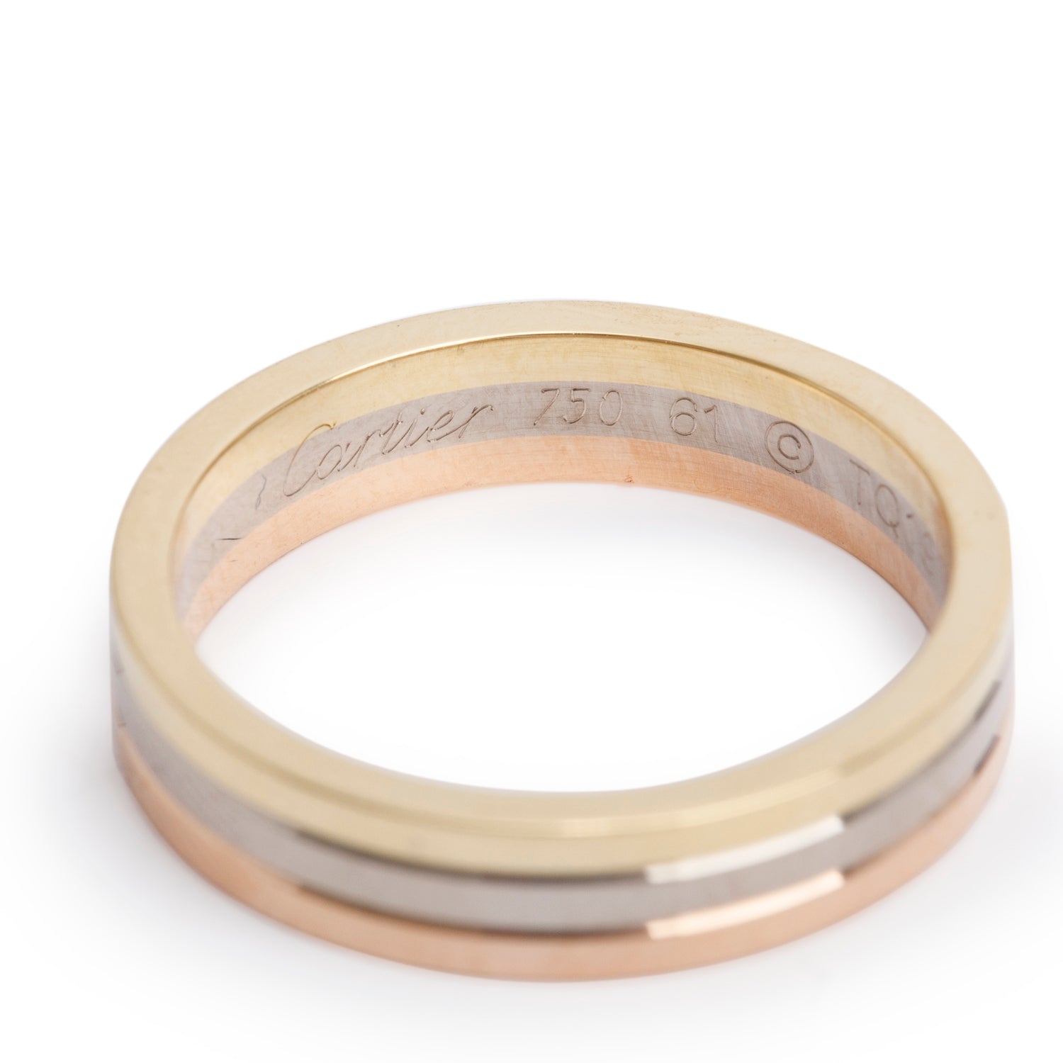 Cartier 18k Tri-Gold Vendome Louis Cartier 4.8 MM Wedding Band Ring, Size 61 9.75 w/ Certificate