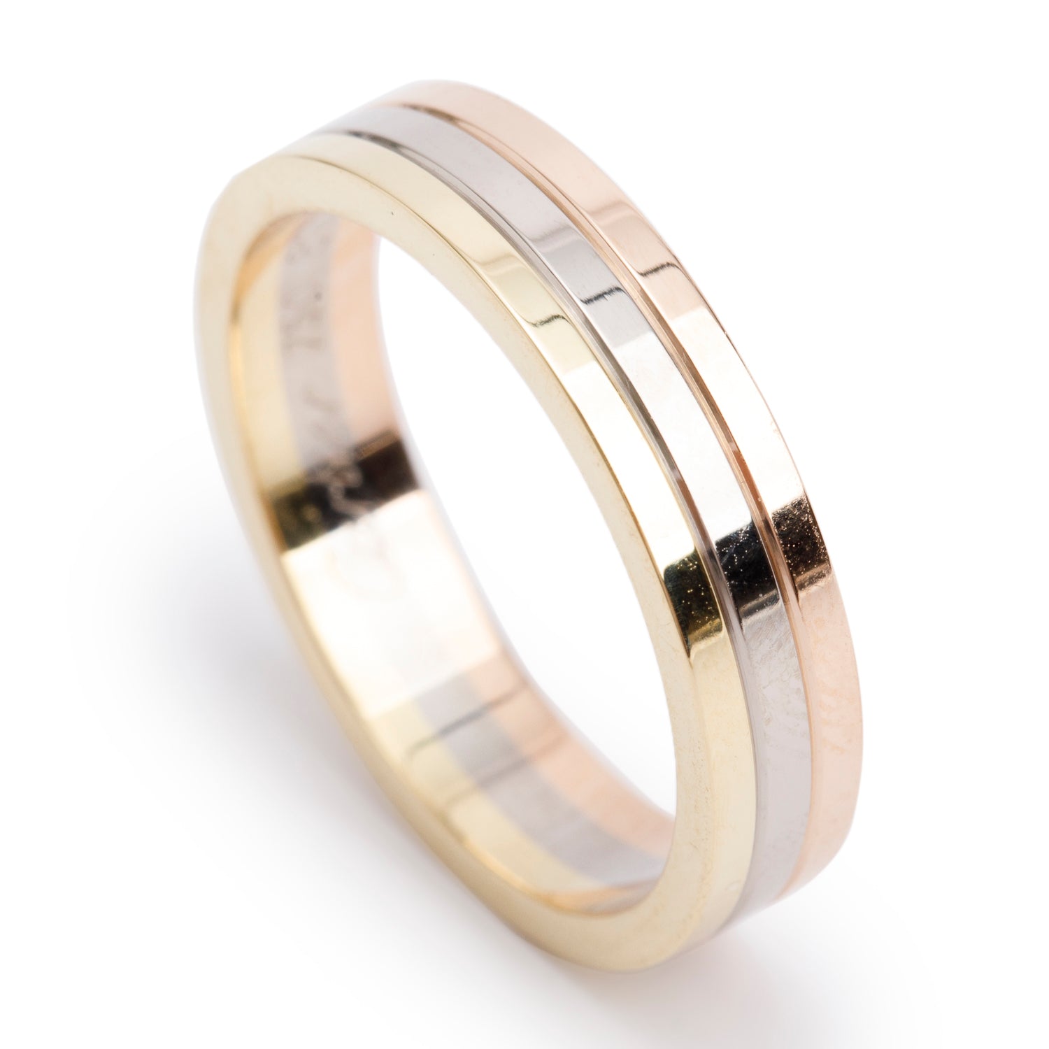 Cartier 18k Tri-Gold Vendome Louis Cartier 4.8 MM Wedding Band Ring, Size 61 9.75 w/ Certificate