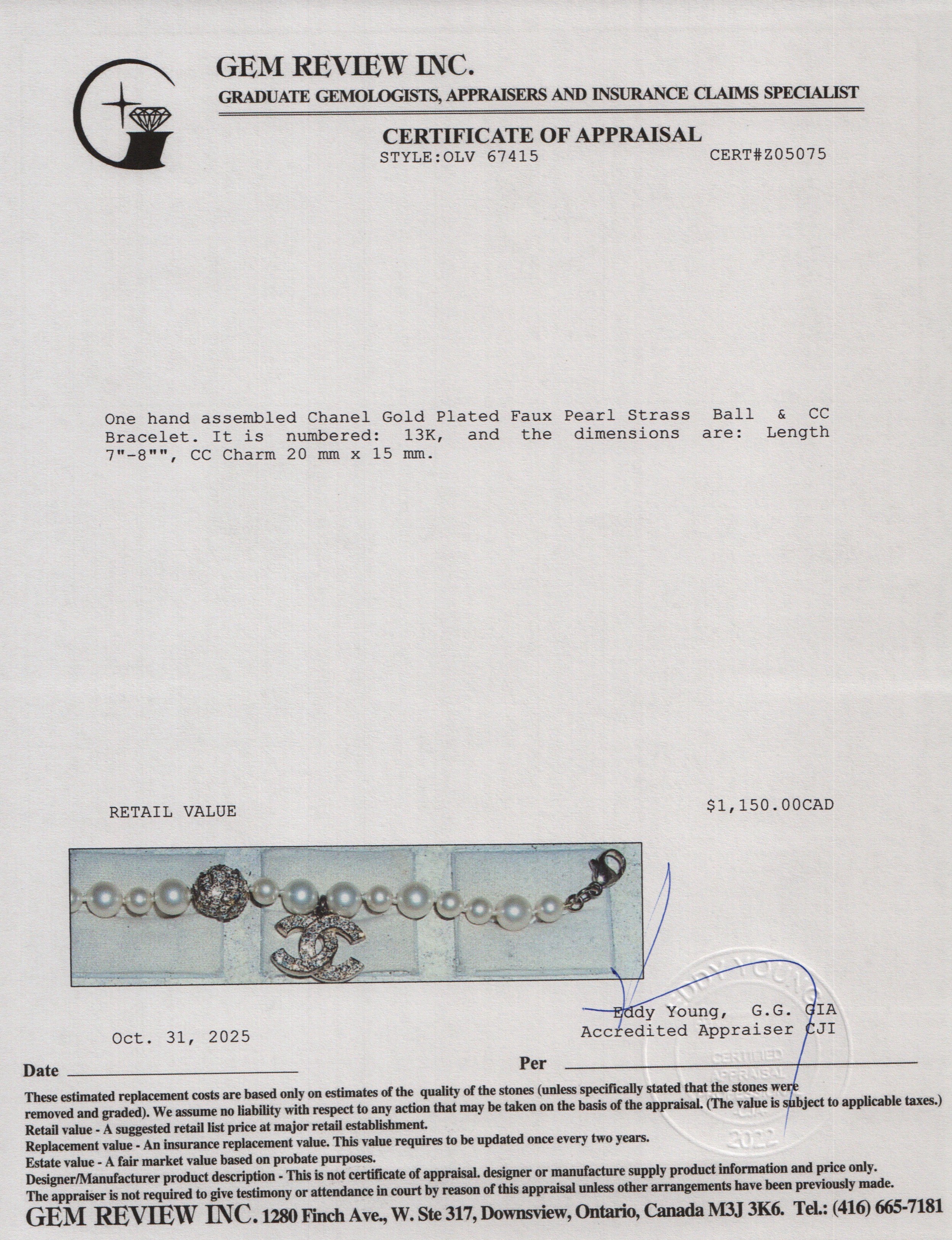 Chanel Gold Plated Faux Pearl Strass Ball & CC Bracelet