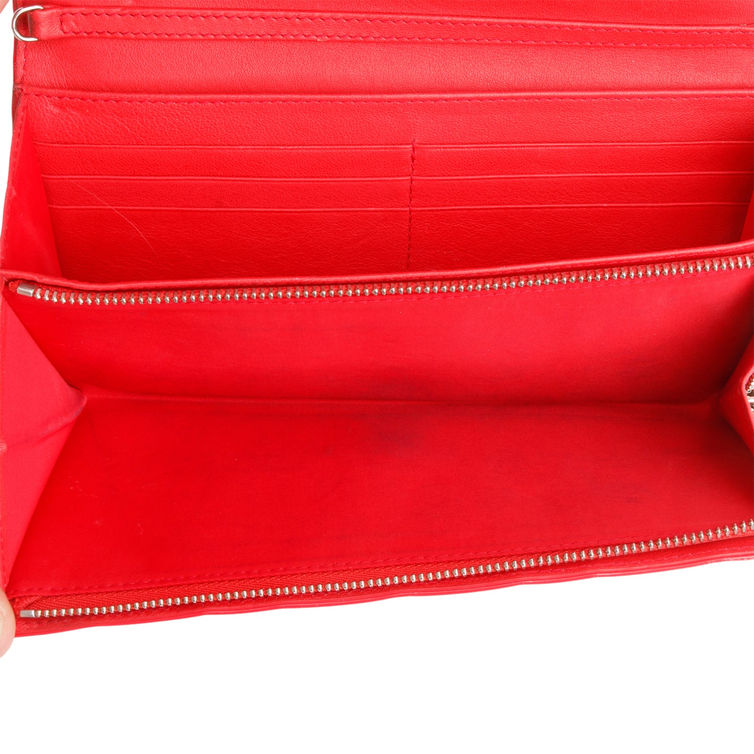 Christian Dior Red Patent Cannage Leather Lady Dior Rendezvous Wallet on Chain w/ Box