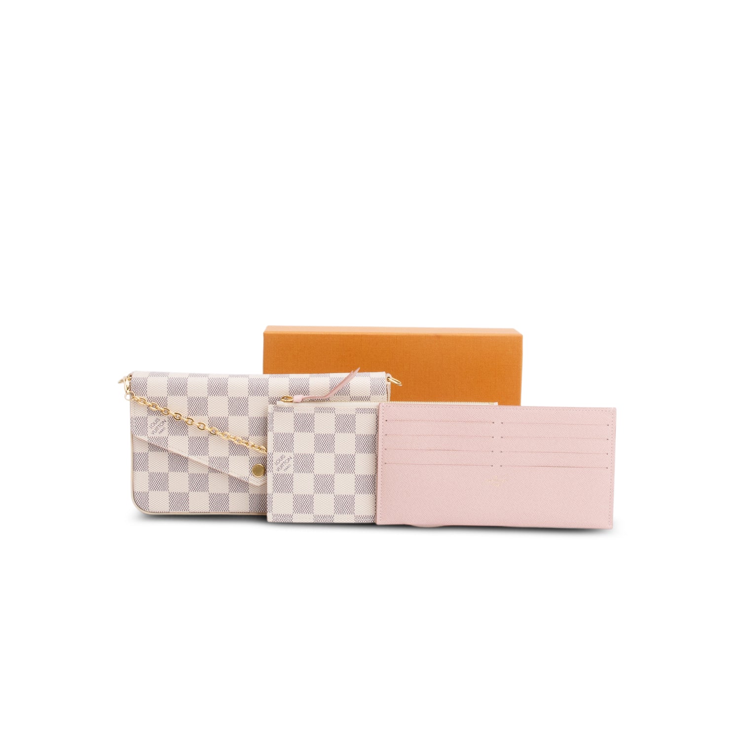 Louis Vuitton Damier Azur Pochette Felicie Chain Wallet w/ Box & Inserts