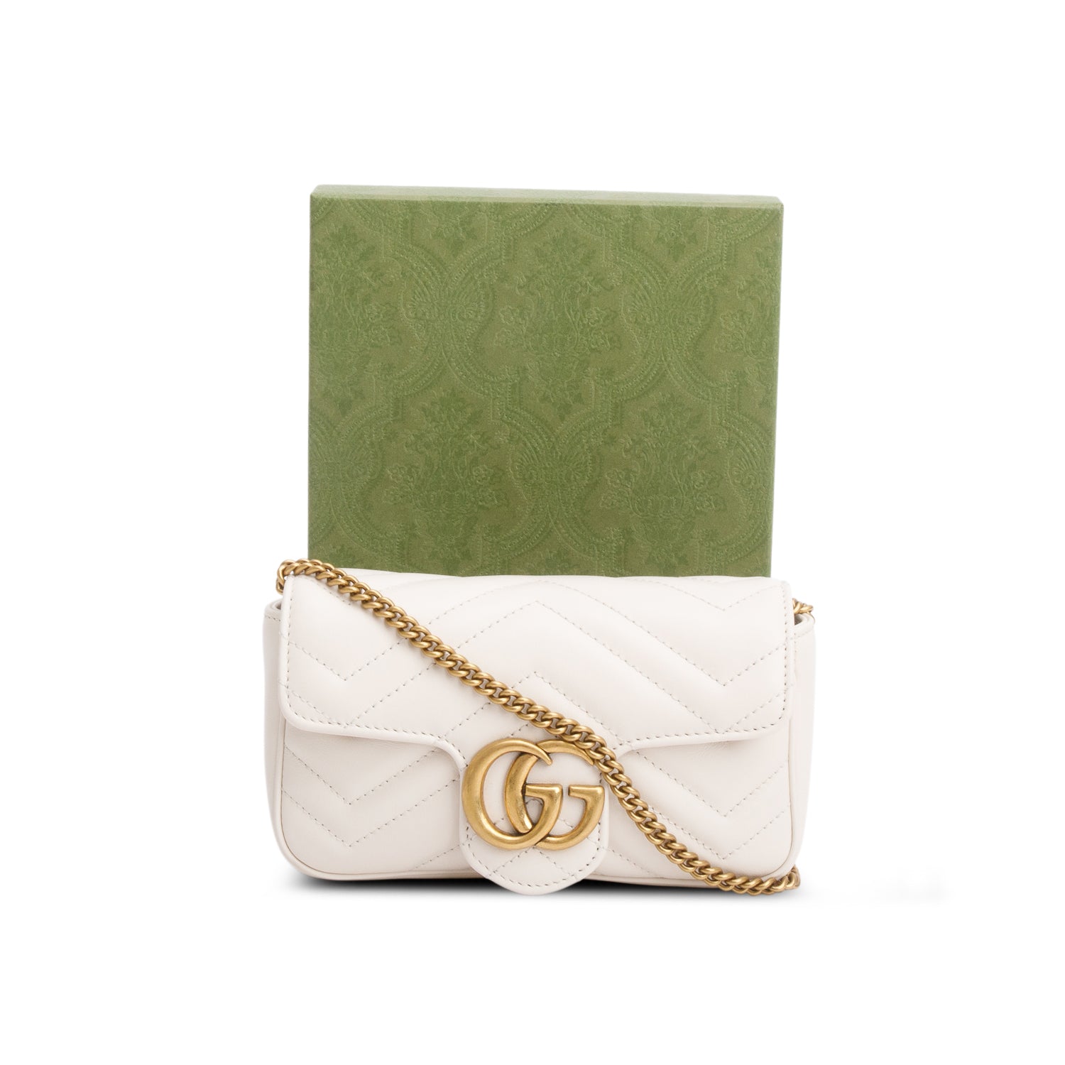 Gucci White GG Marmont Matelasse Leather Mini Shoulder Bag w/ Box