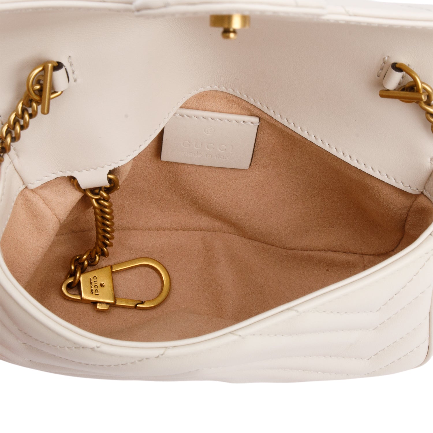 Gucci White GG Marmont Matelasse Leather Mini Shoulder Bag w/ Box
