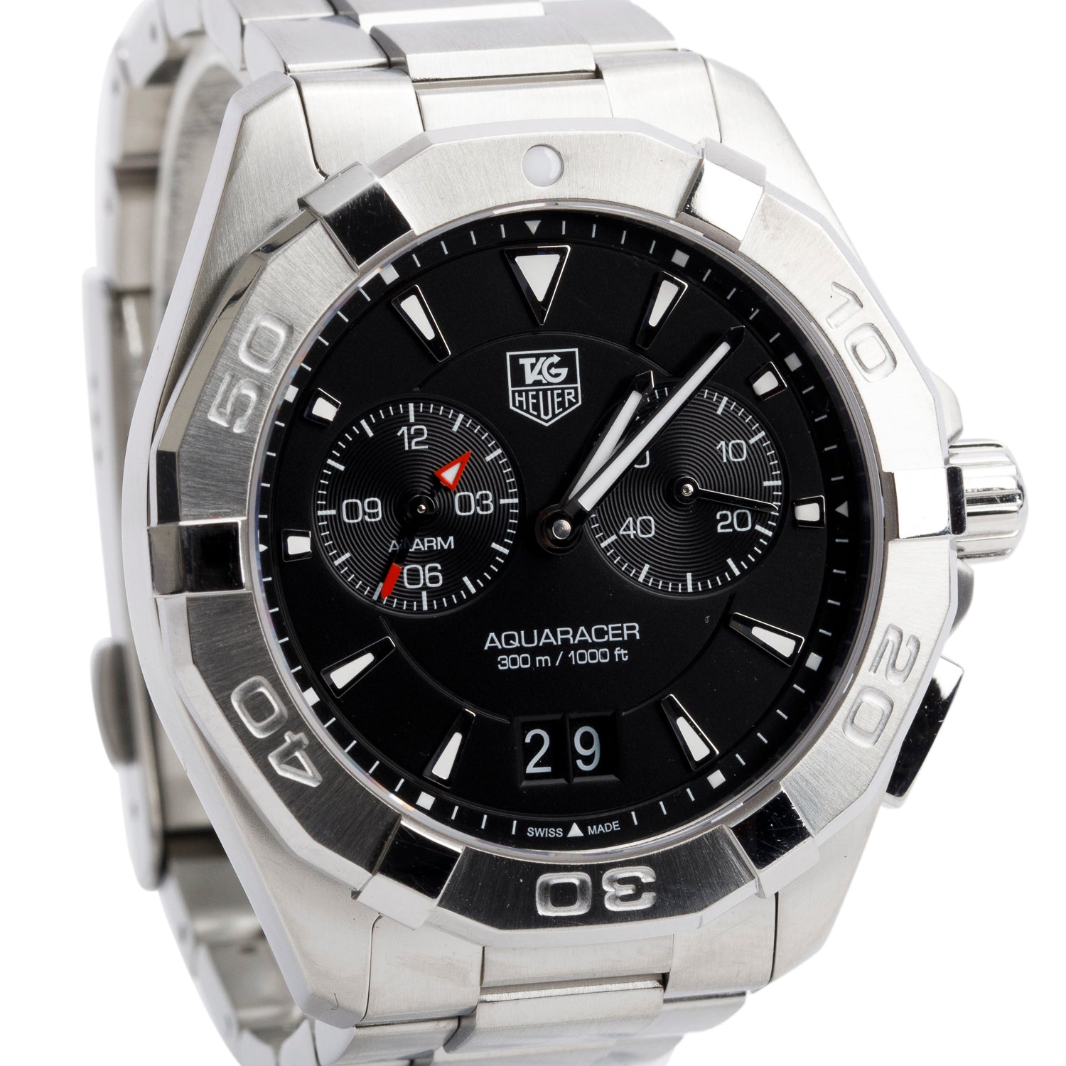 Tag Heuer Stainless Steel Aquaracer 40.5 MM Quartz Watch Black Dial WAY111Z