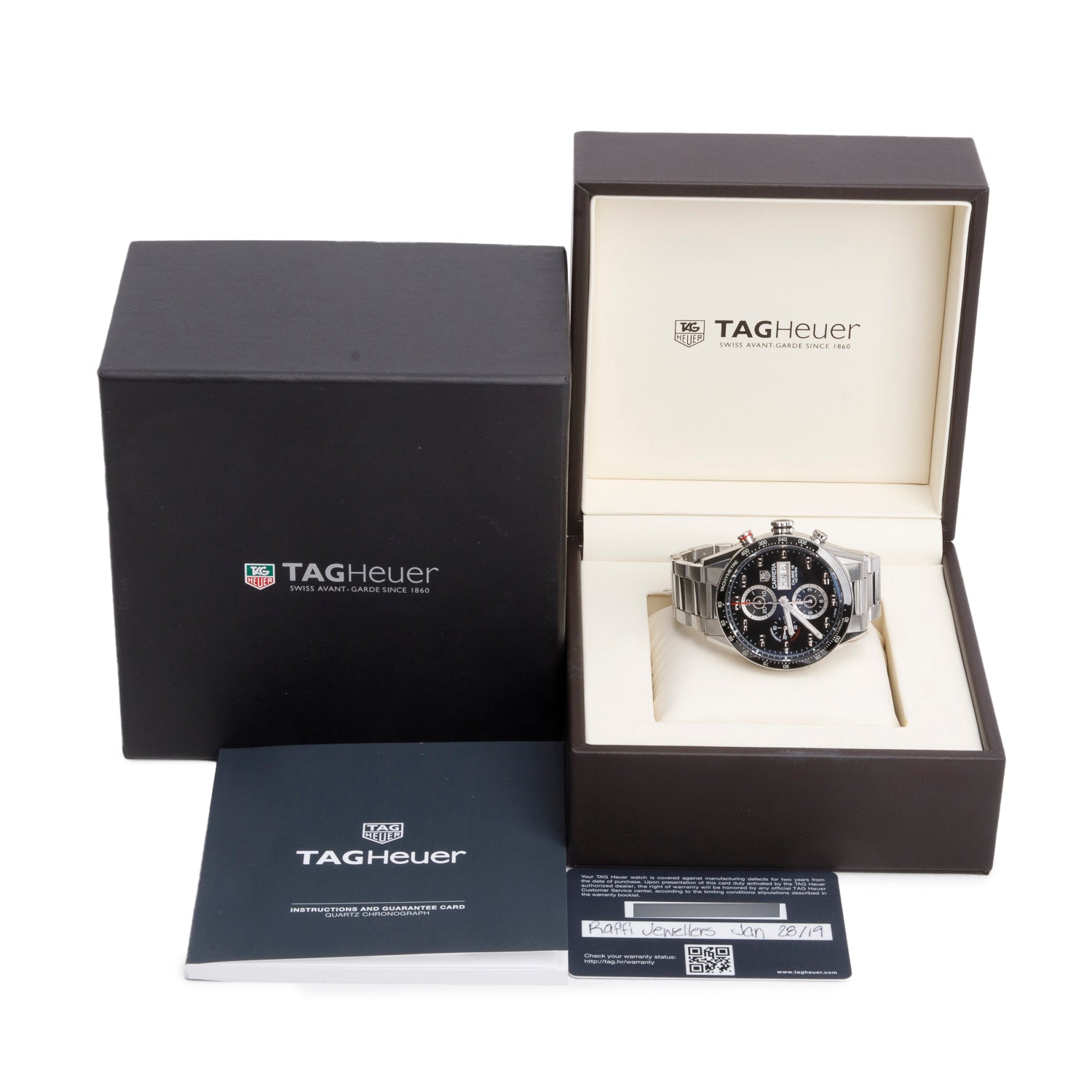 Tag Heuer Stainless Steel Carrera 43 MM Automatic Chronograph Watch Black Dial CV2A1R w/ Box & Papers