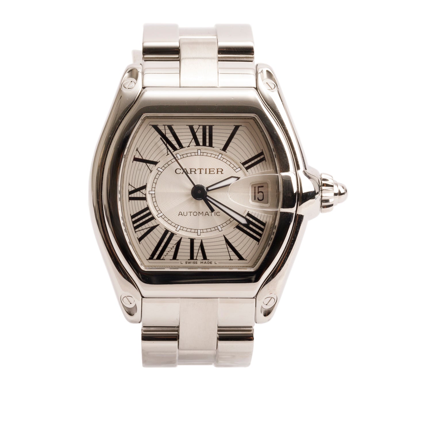 Cartier Stainless Steel Roadster Automatic Watch Silver Dial 2510
