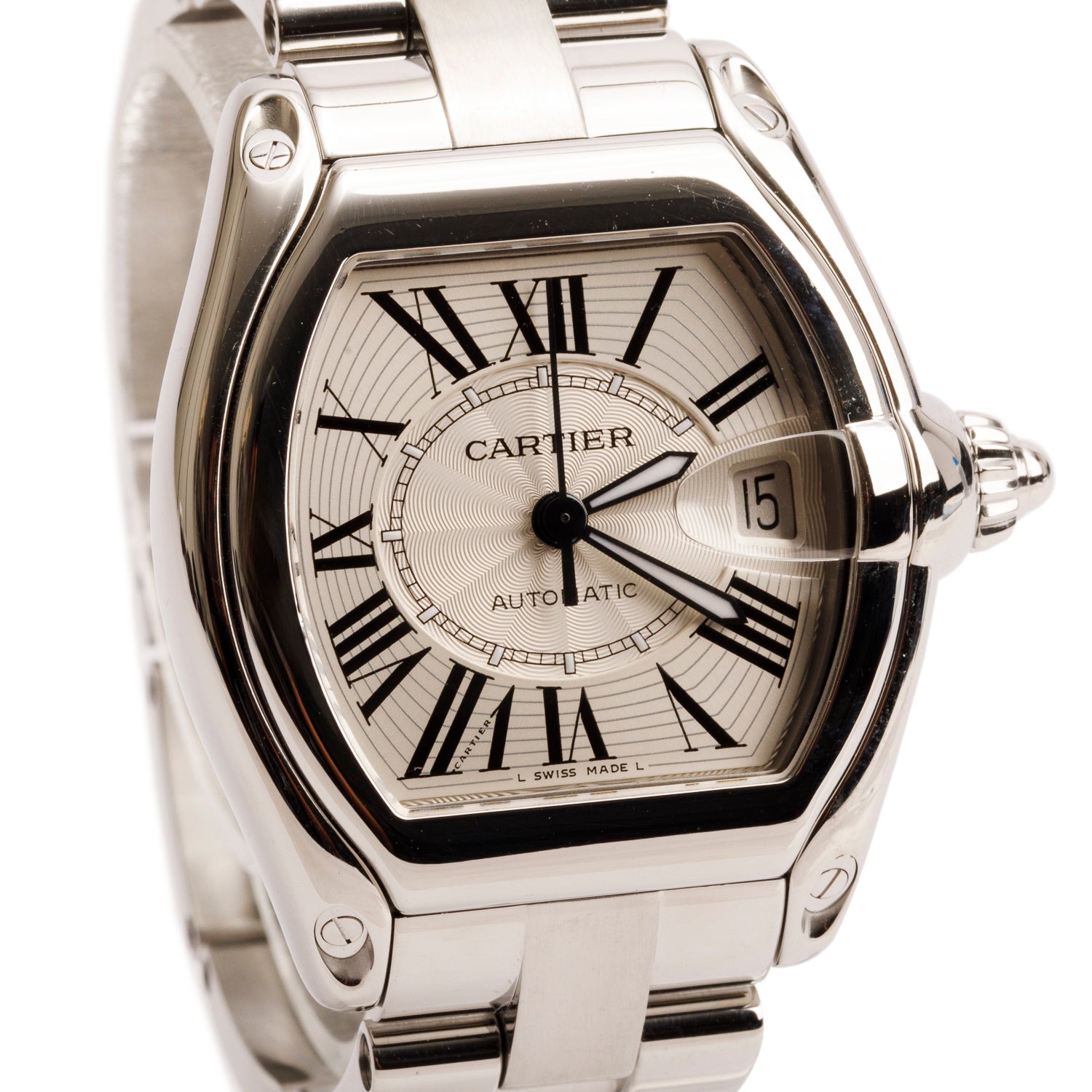 Cartier Stainless Steel Roadster Automatic Watch Silver Dial 2510