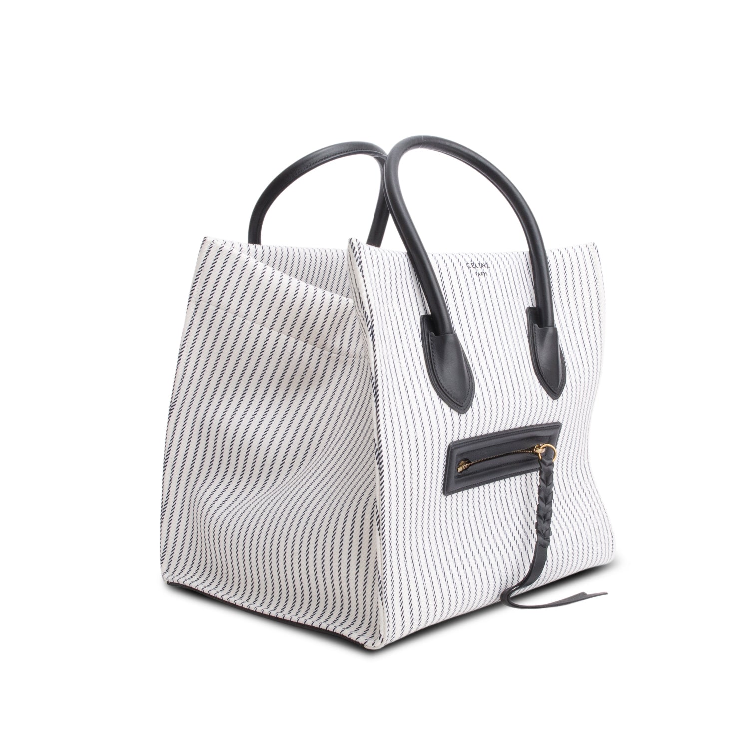 Celine White Cotton Canvas Striped Medium Phantom Luggage Tote