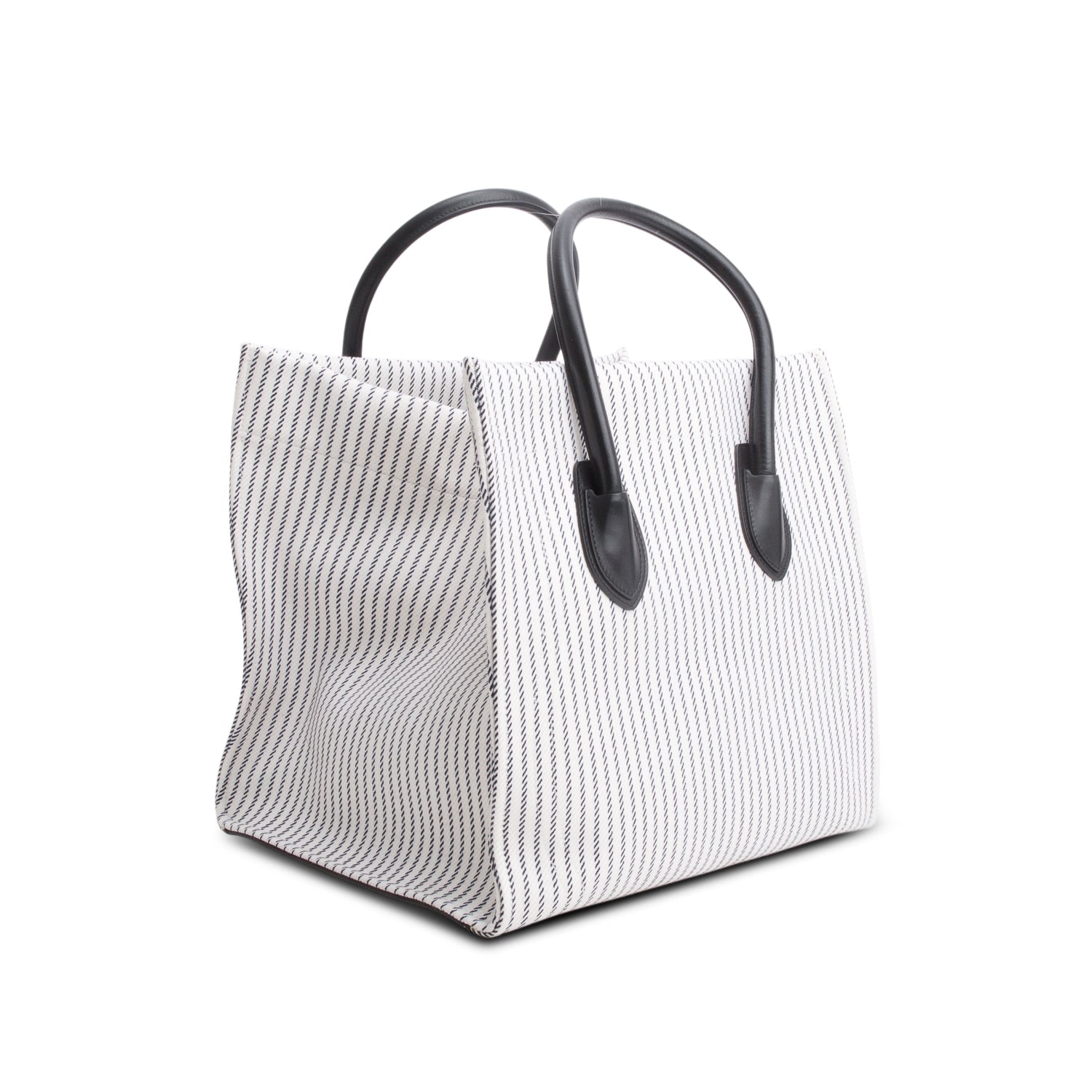 Celine White Cotton Canvas Striped Medium Phantom Luggage Tote