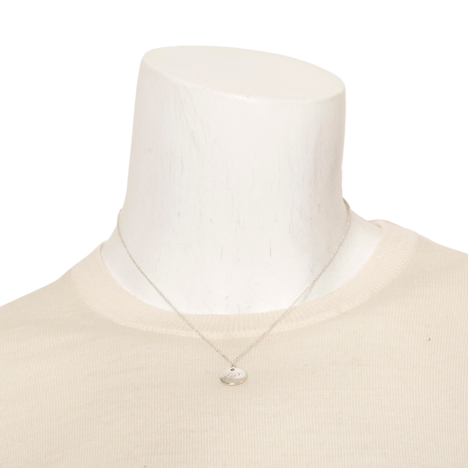 Tiffany & Co. Sterling Silver Notes Letter 'P' Disc Charm Pendant Necklace