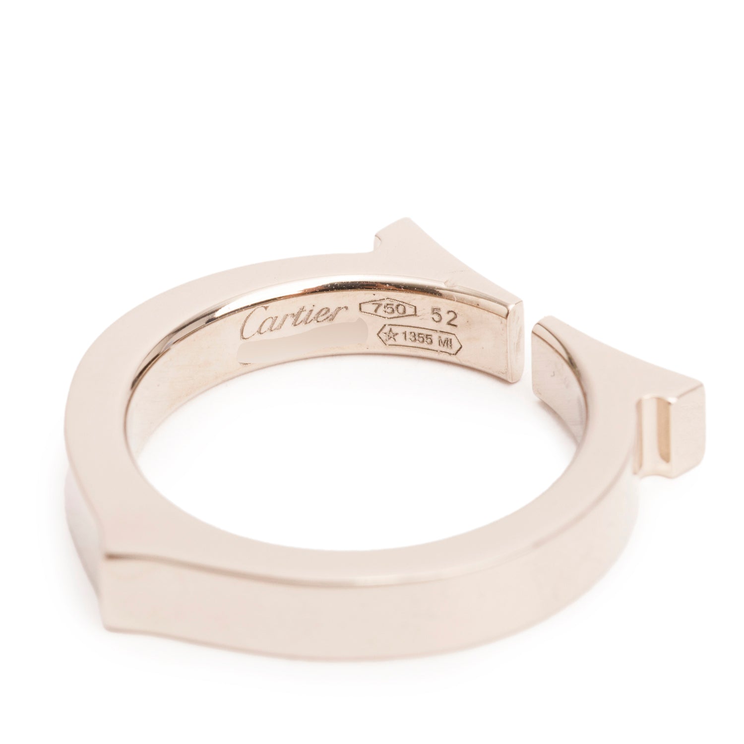 Cartier 18k White Gold Flat C Ring, Size 52 6