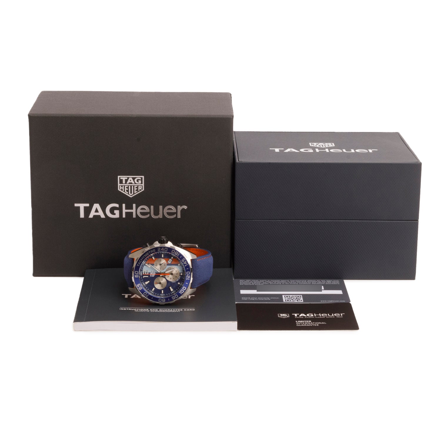 Tag Heuer Stainless Steel Gulf Formula 1 43 MM Quartz Chronograph Watch Blue Dial CAZ101N w/ Box & Papers