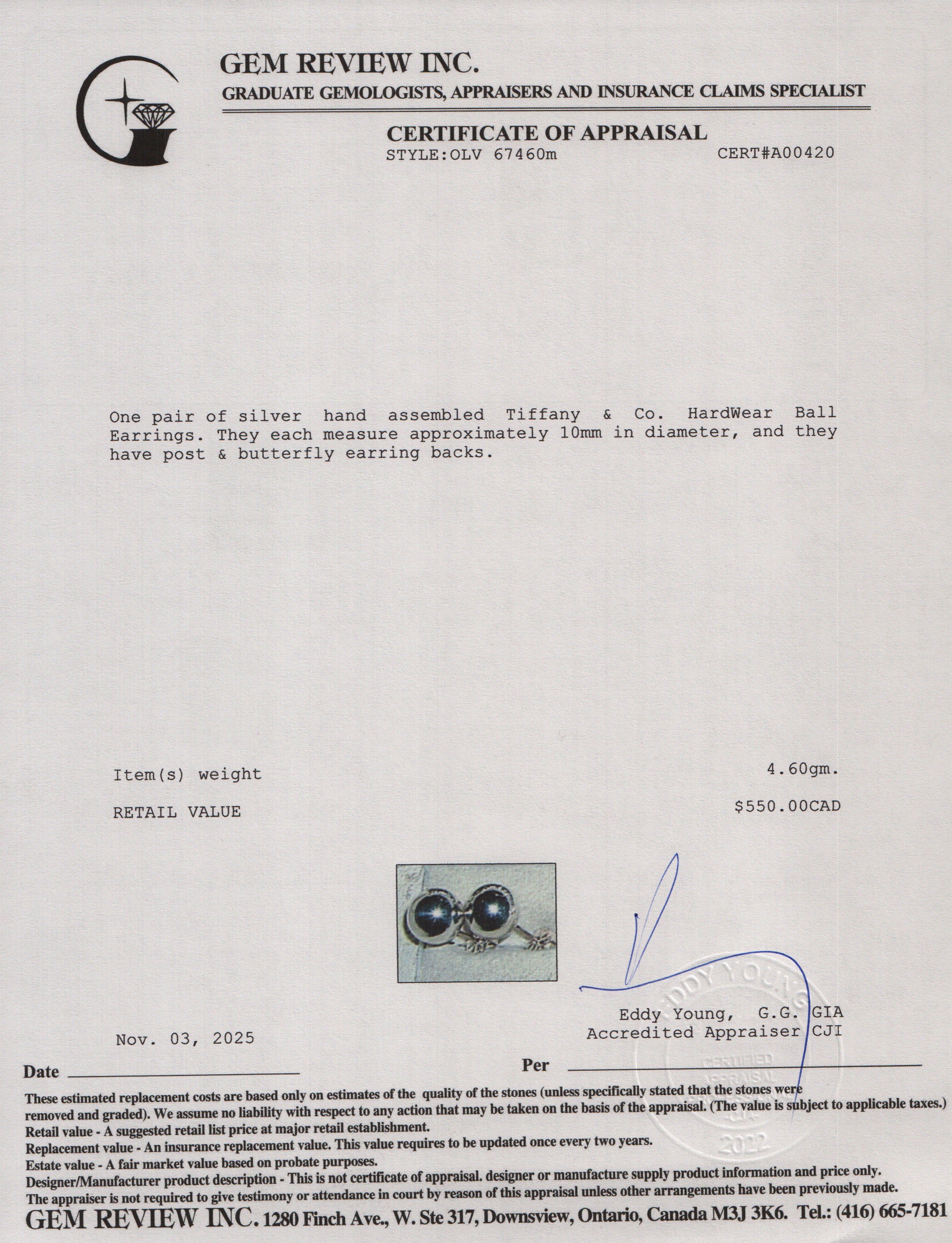 Tiffany & Co. Sterling Silver HardWear 10 MM Ball Earrings