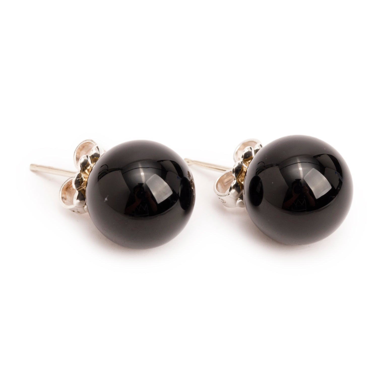 Tiffany & Co. Sterling Silver Black Onyx HardWear 10 MM Ball Earrings