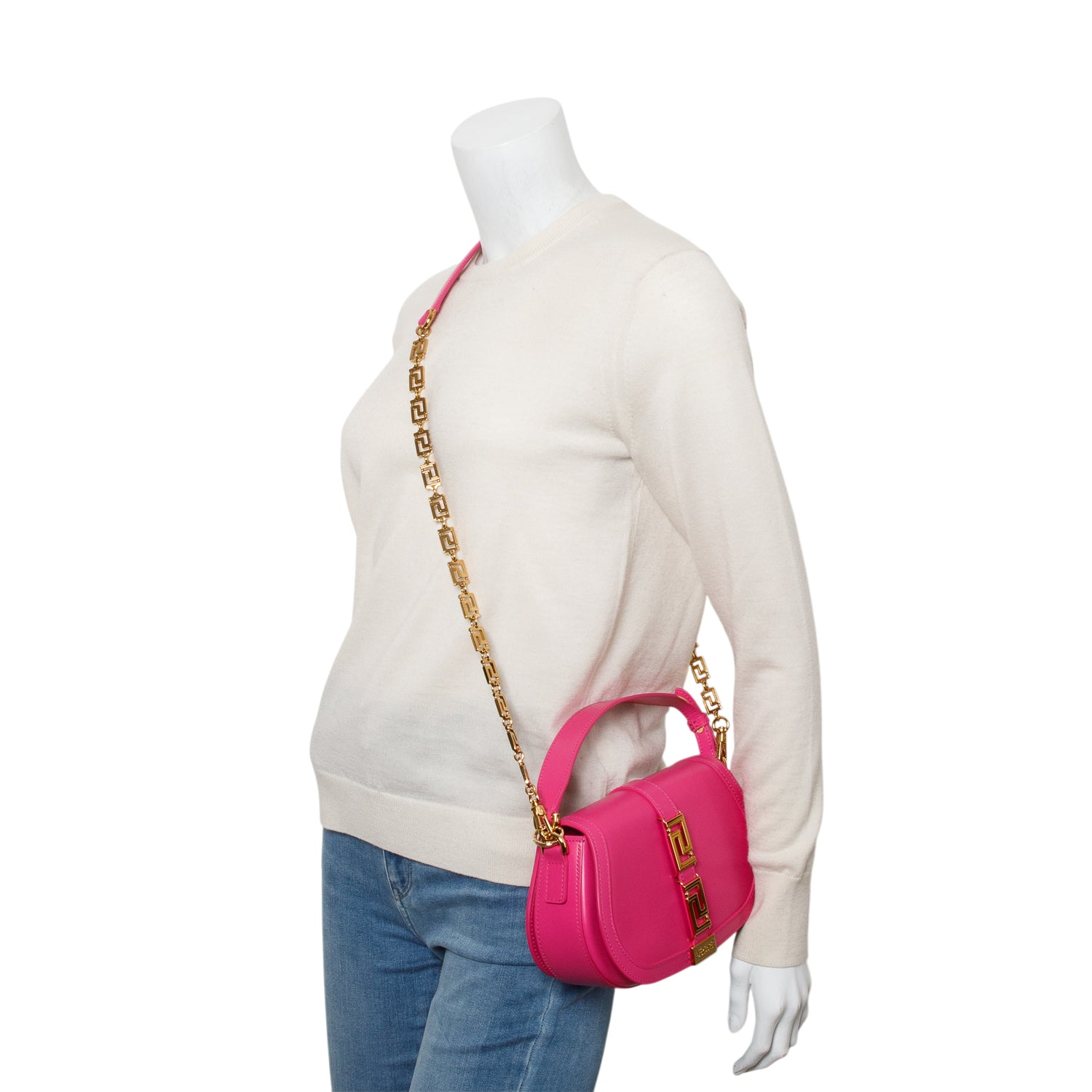 Versace Pink Calfskin Greca Goddess Shoulder Bag w/ Straps