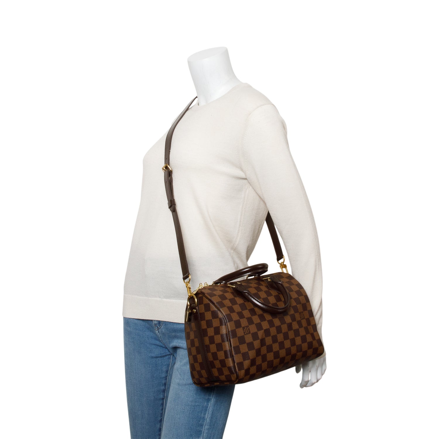 Louis Vuitton Damier Ebene Speedy Bandouliere 25 w/ Strap & Receipt