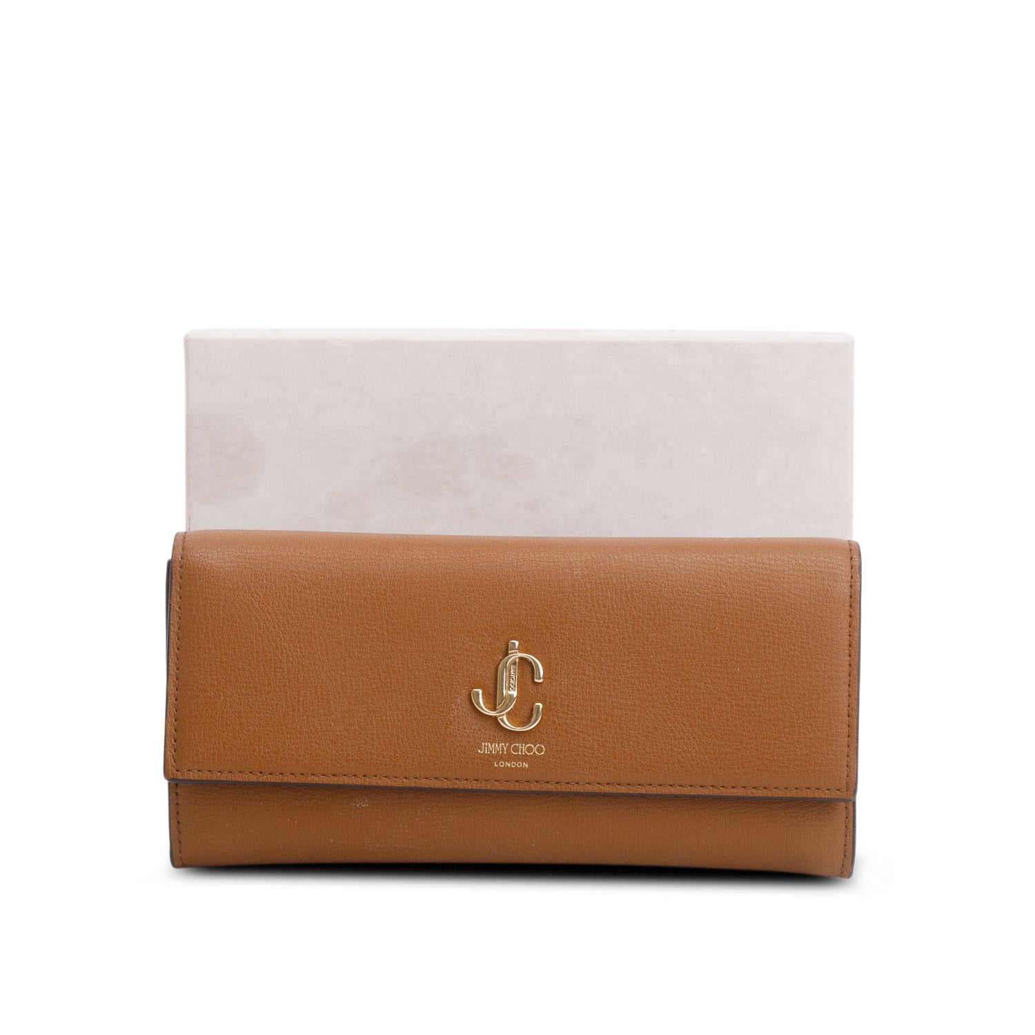 Jimmy Choo Brown Grainy Leather JC Continental Wallet w/ Box