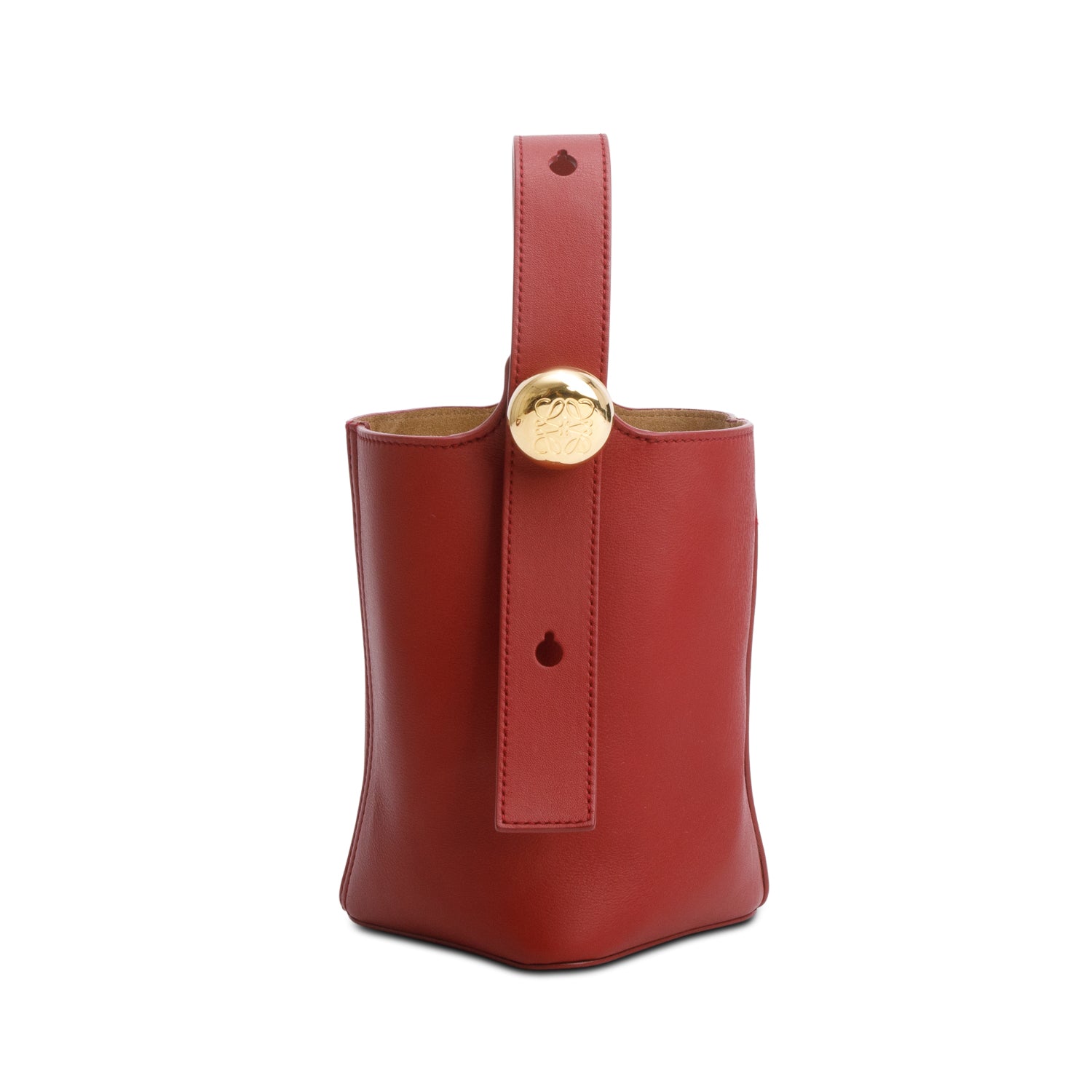 Loewe Red Smooth Calfskin Mini Pebble Bucket Bag w/ Strap