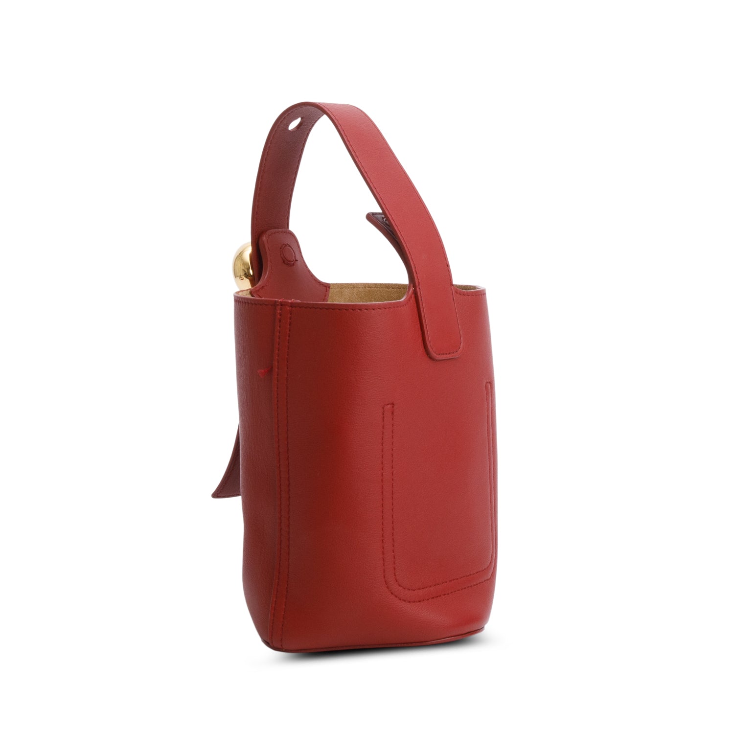 Loewe Red Smooth Calfskin Mini Pebble Bucket Bag w/ Strap