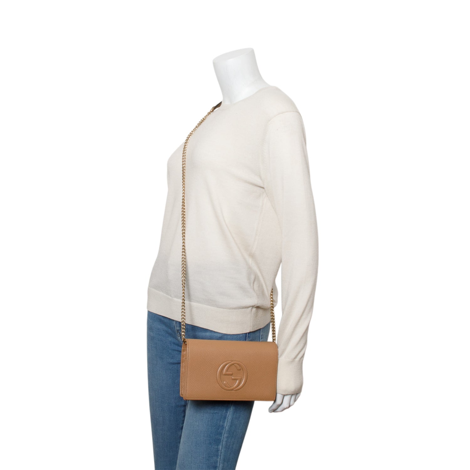 Gucci Brown Pebbled Calfskin Soho Wallet on Chain w/ Box