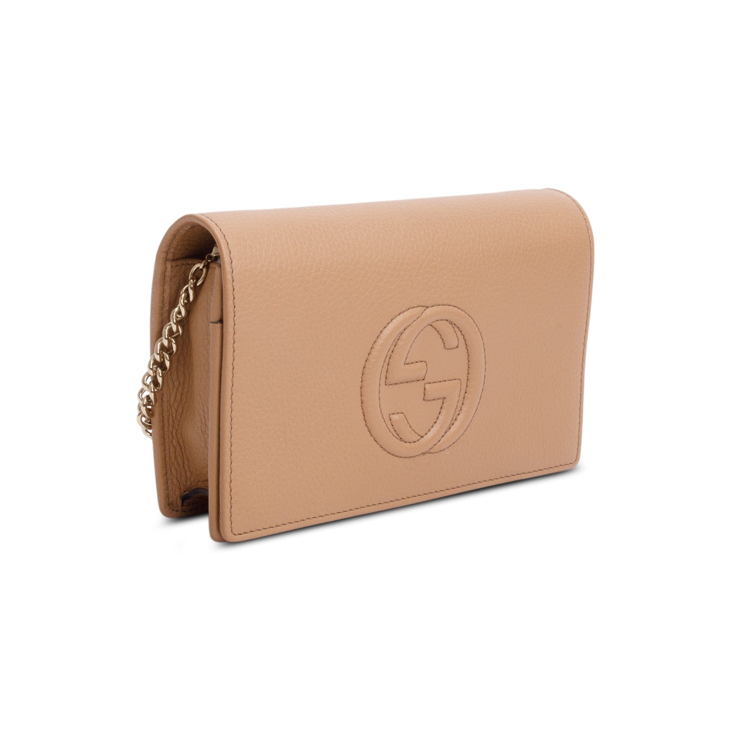 Gucci Brown Pebbled Calfskin Soho Wallet on Chain w/ Box