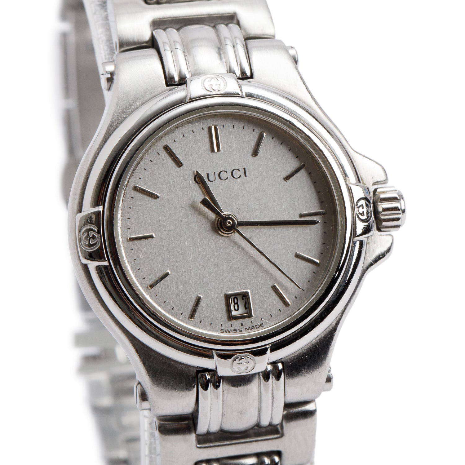 Gucci Vintage Stainless Steel 9040 Series G-Logo 26 MM Quartz Watch Silver Dial