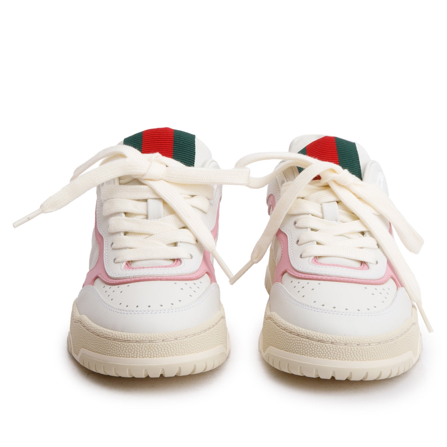 Gucci White Pink Leather Re-Web Sneakers, Size 35 w/ Box