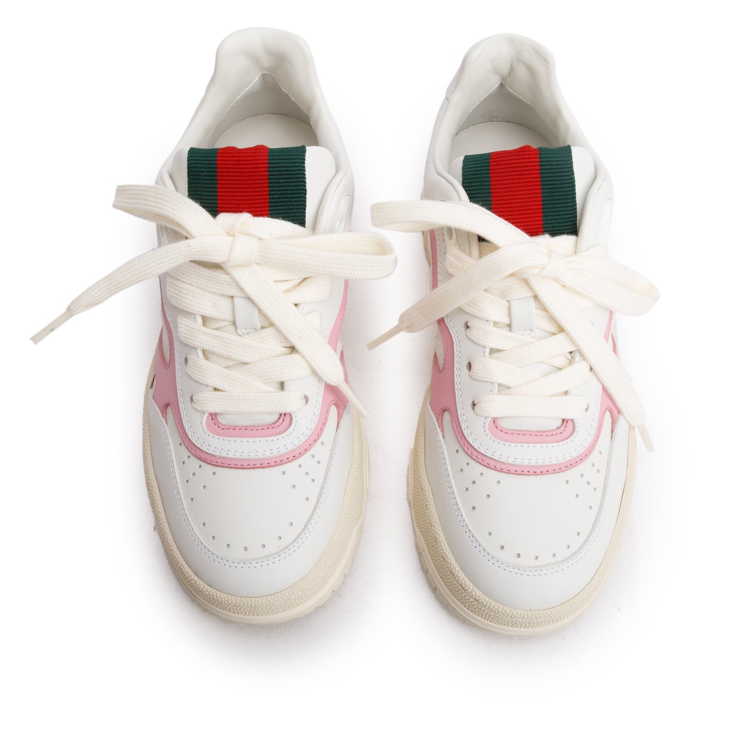Gucci White Pink Leather Re-Web Sneakers, Size 35 w/ Box