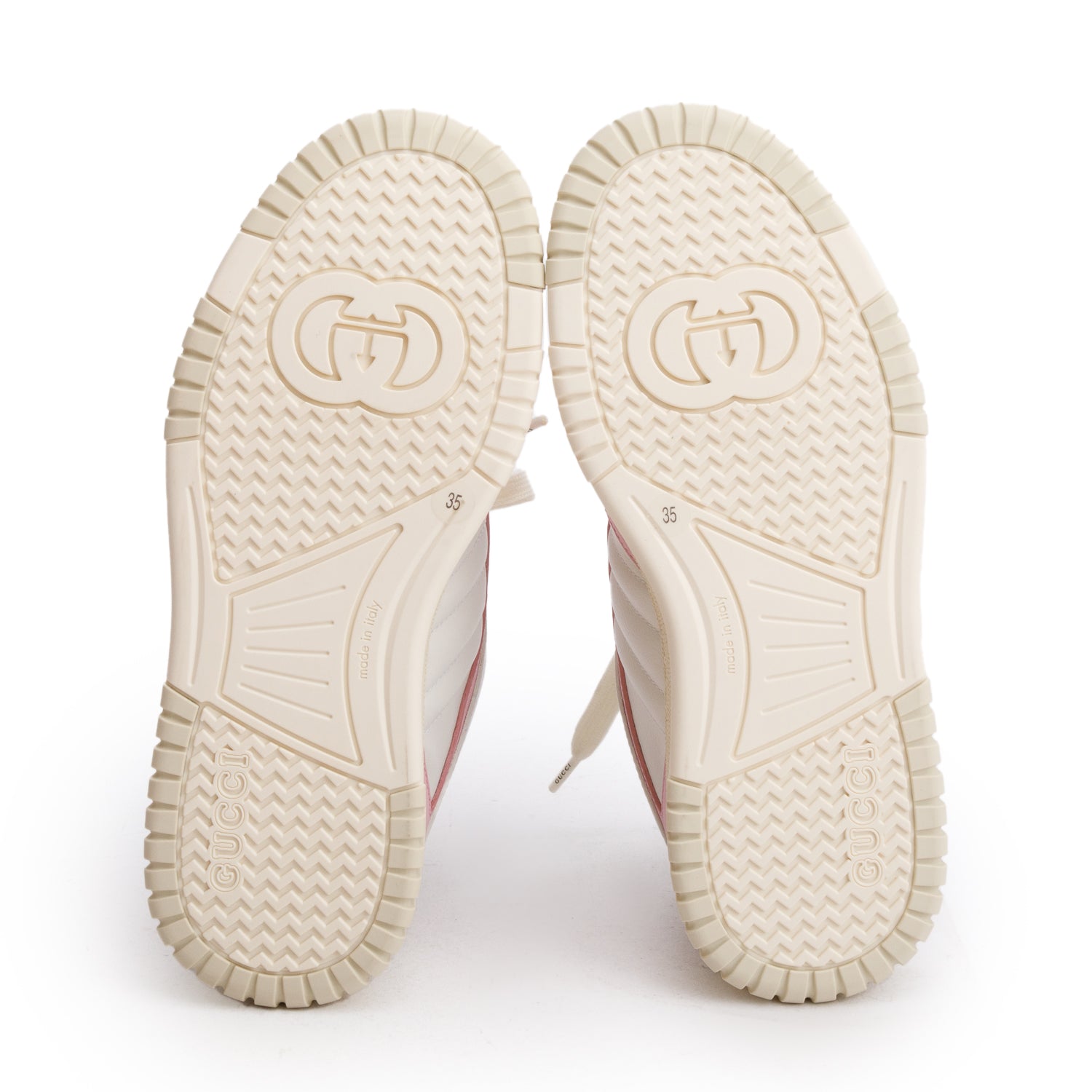 Gucci White Pink Leather Re-Web Sneakers, Size 35 w/ Box