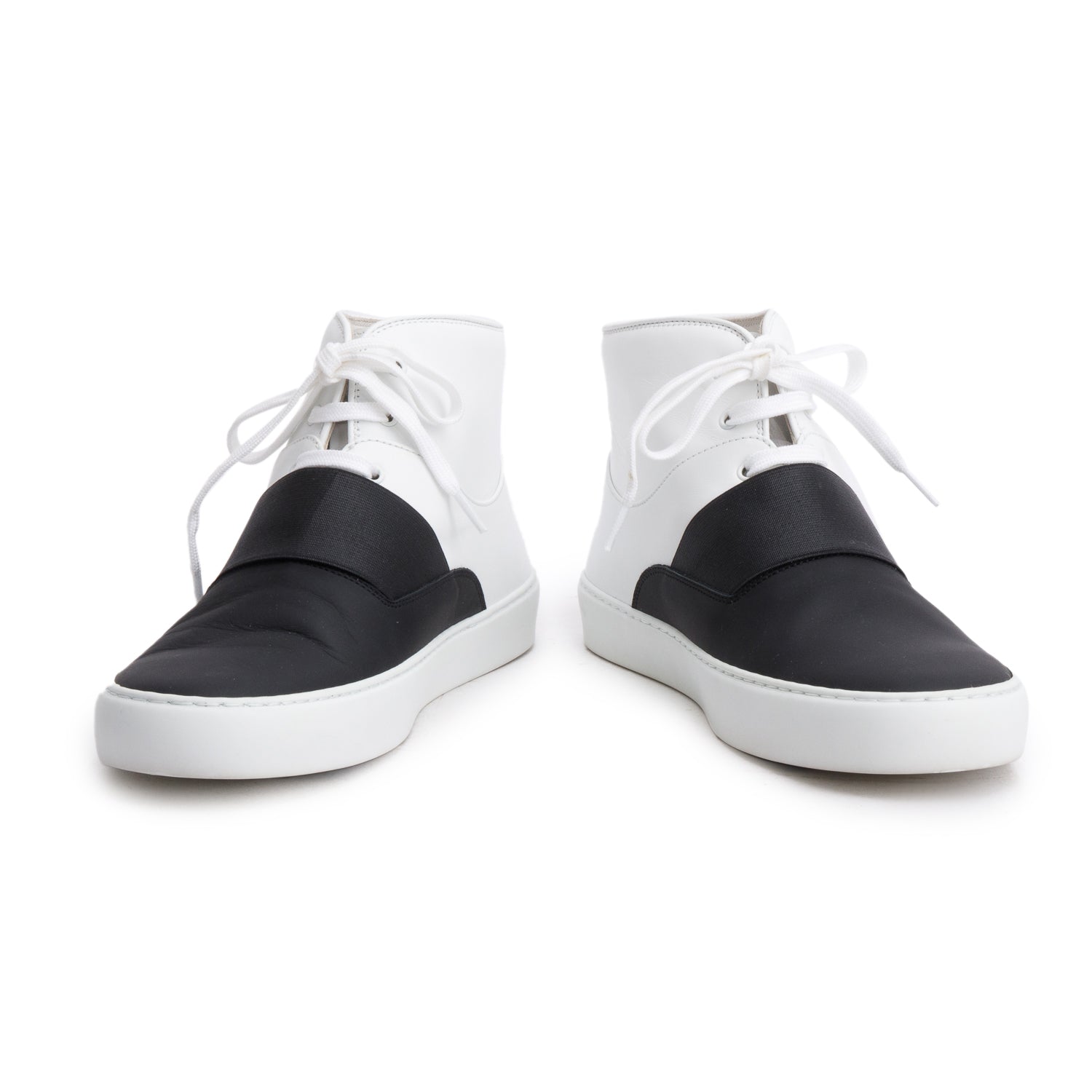 Chanel Black/White Lambskin Leather Interlocking CC Logo High Top Sneakers, Size 37 w/ Box & Receipt