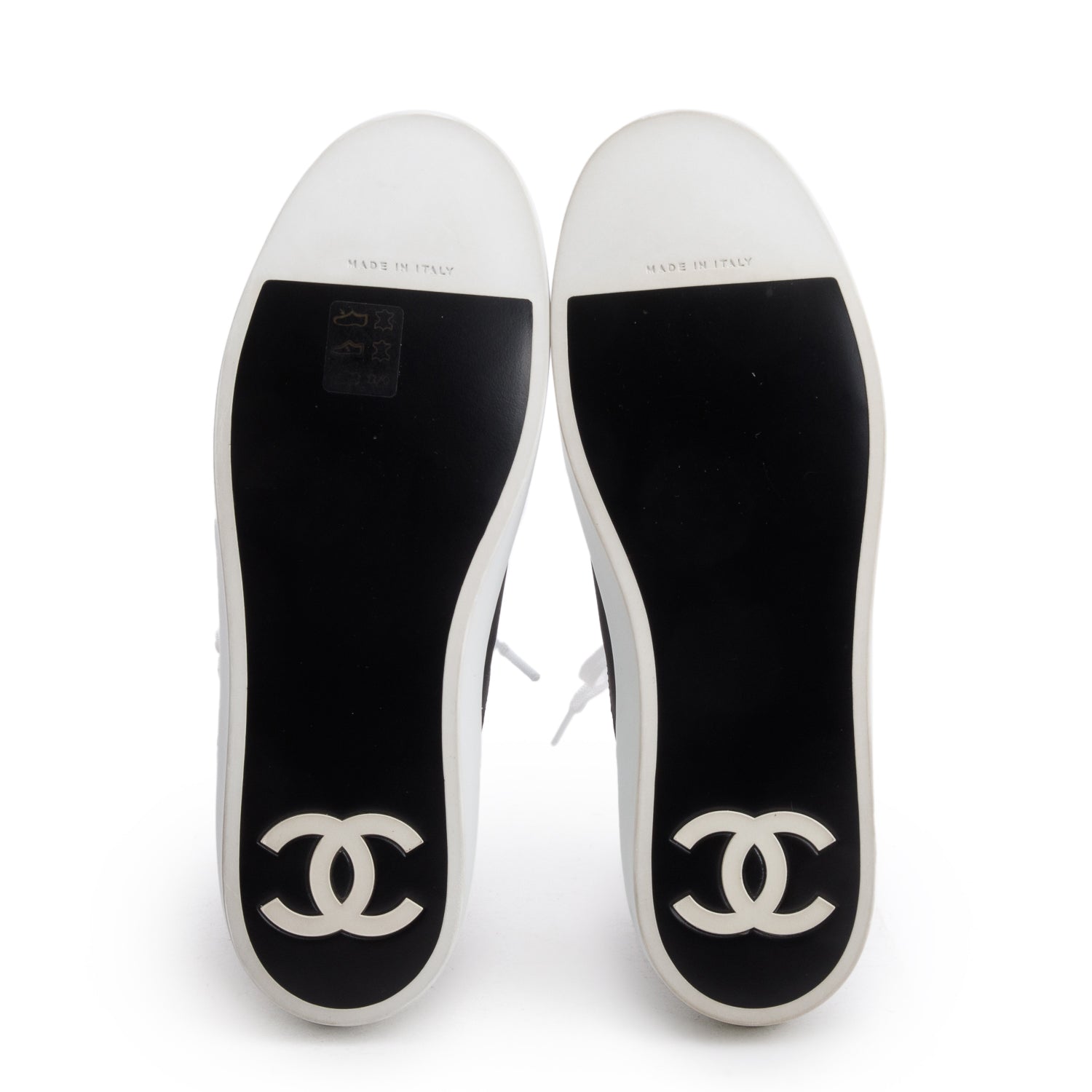 Chanel Black/White Lambskin Leather Interlocking CC Logo High Top Sneakers, Size 37 w/ Box & Receipt