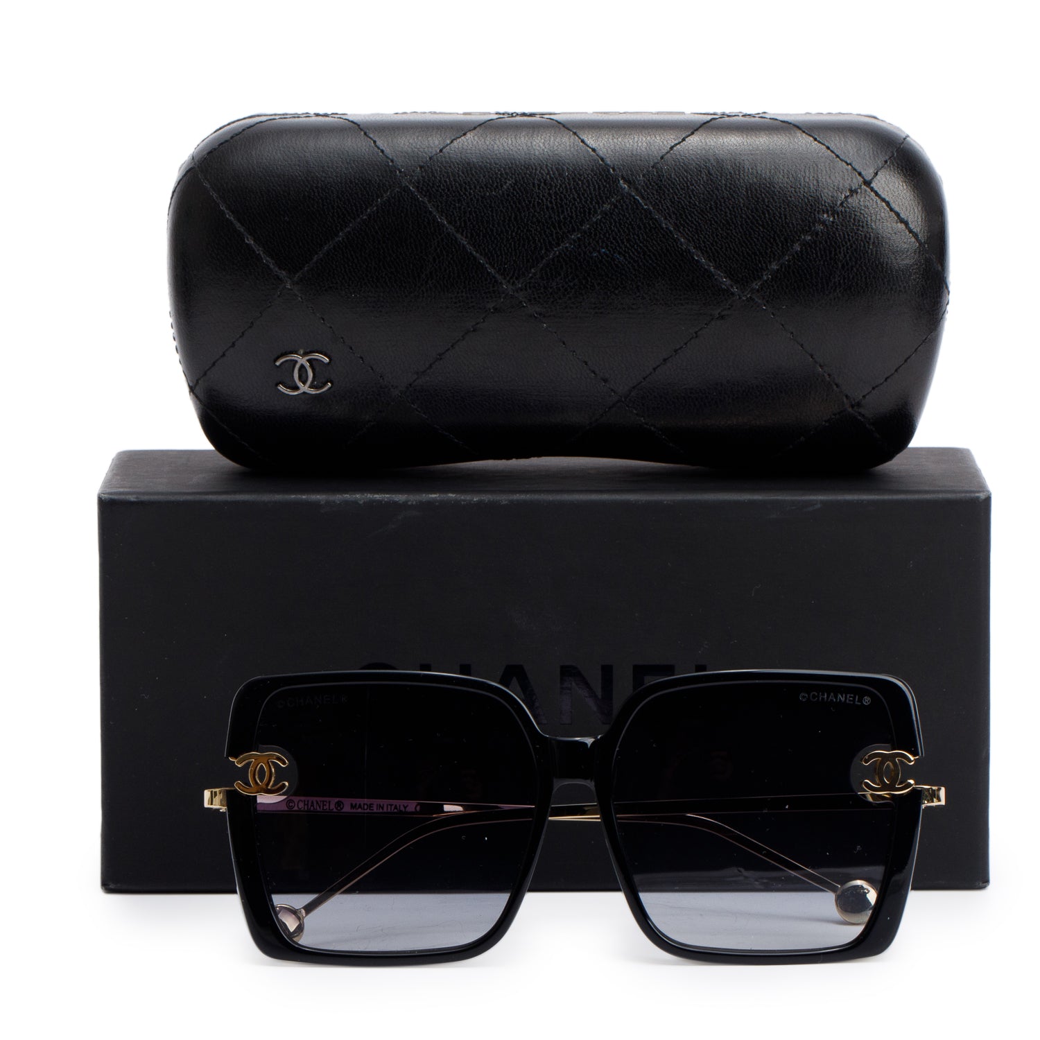 Chanel CH1059 Black Acetate Interlocking CC Logo Square Sunglasses w/ Box & Case