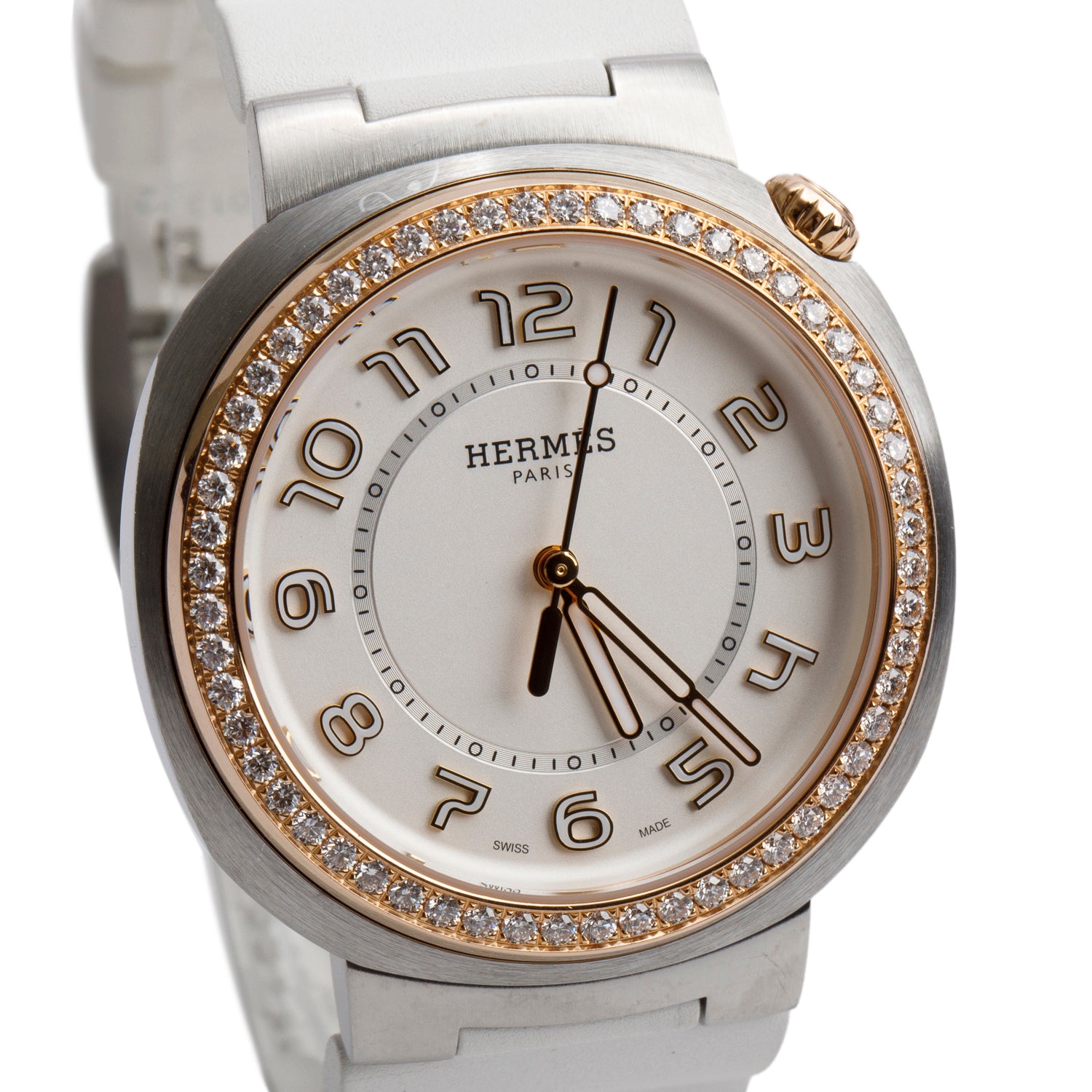 Hermes Stainless Steel & Rose Gold Diamond Bezel Cut 36 MM Automatic Watch, Large Model