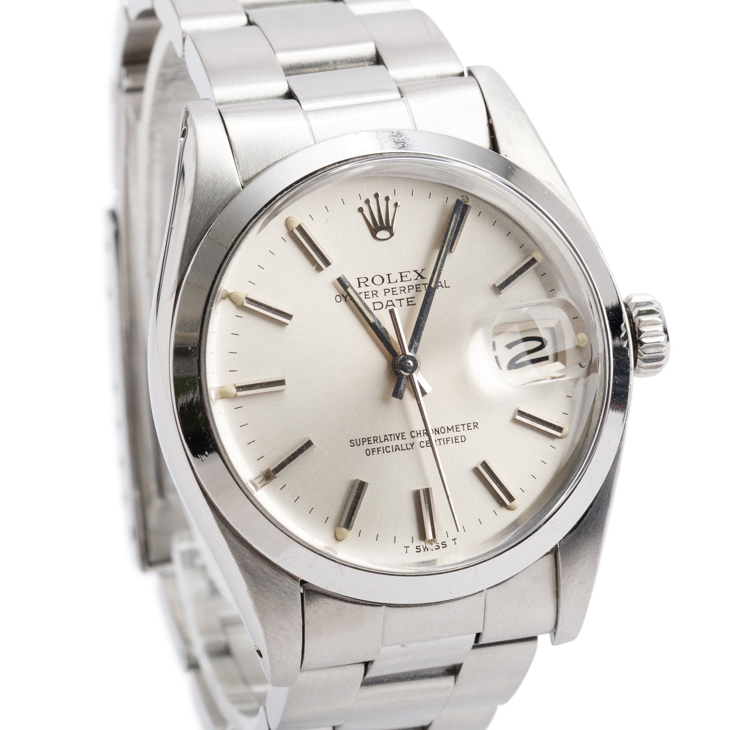Rolex Stainless Steel Oyster Perpetual Date 34 MM Watch Silver Dial 1500
