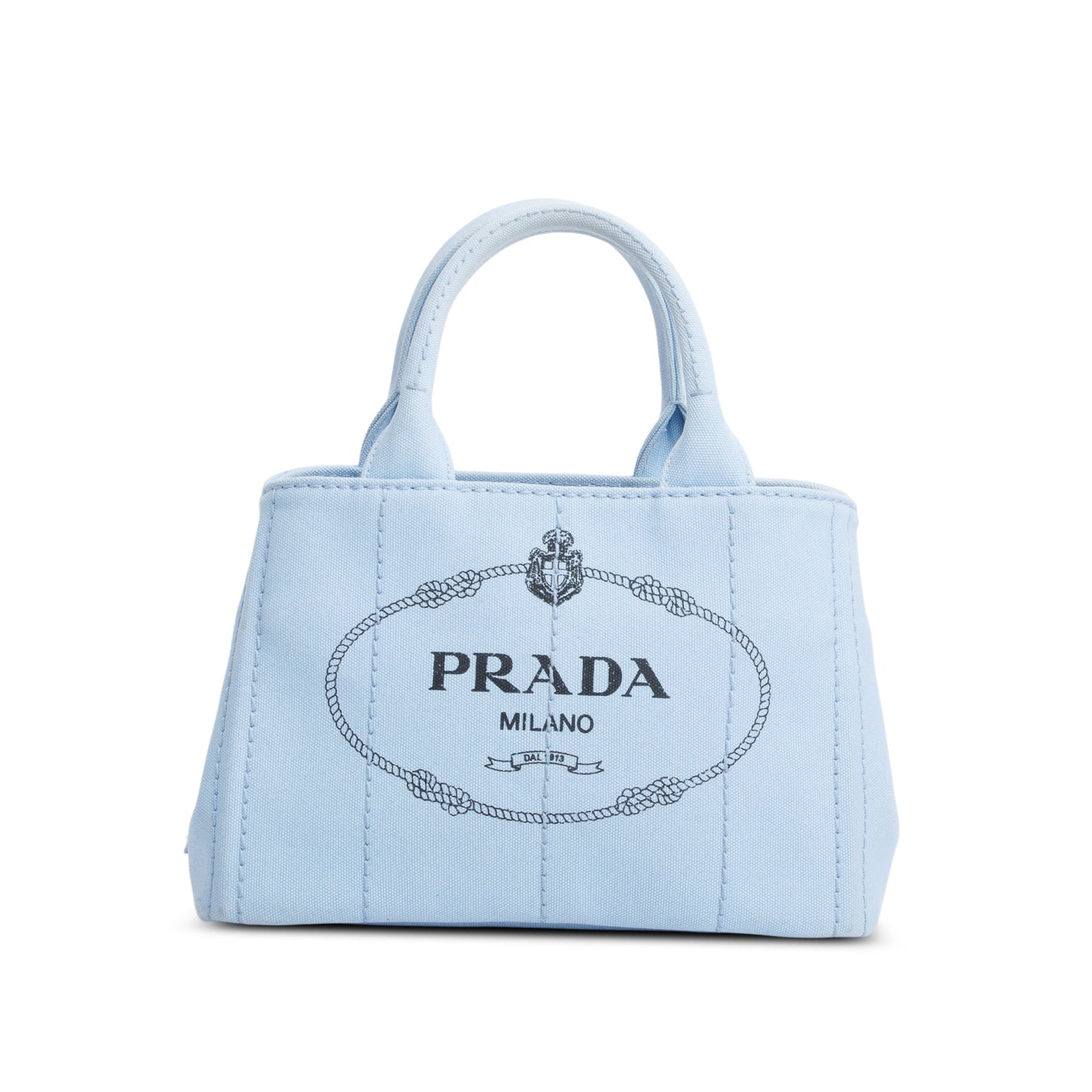 Prada Blue Canvas Small Canapa Logo Tote w/ Strap & Authenticity Card
