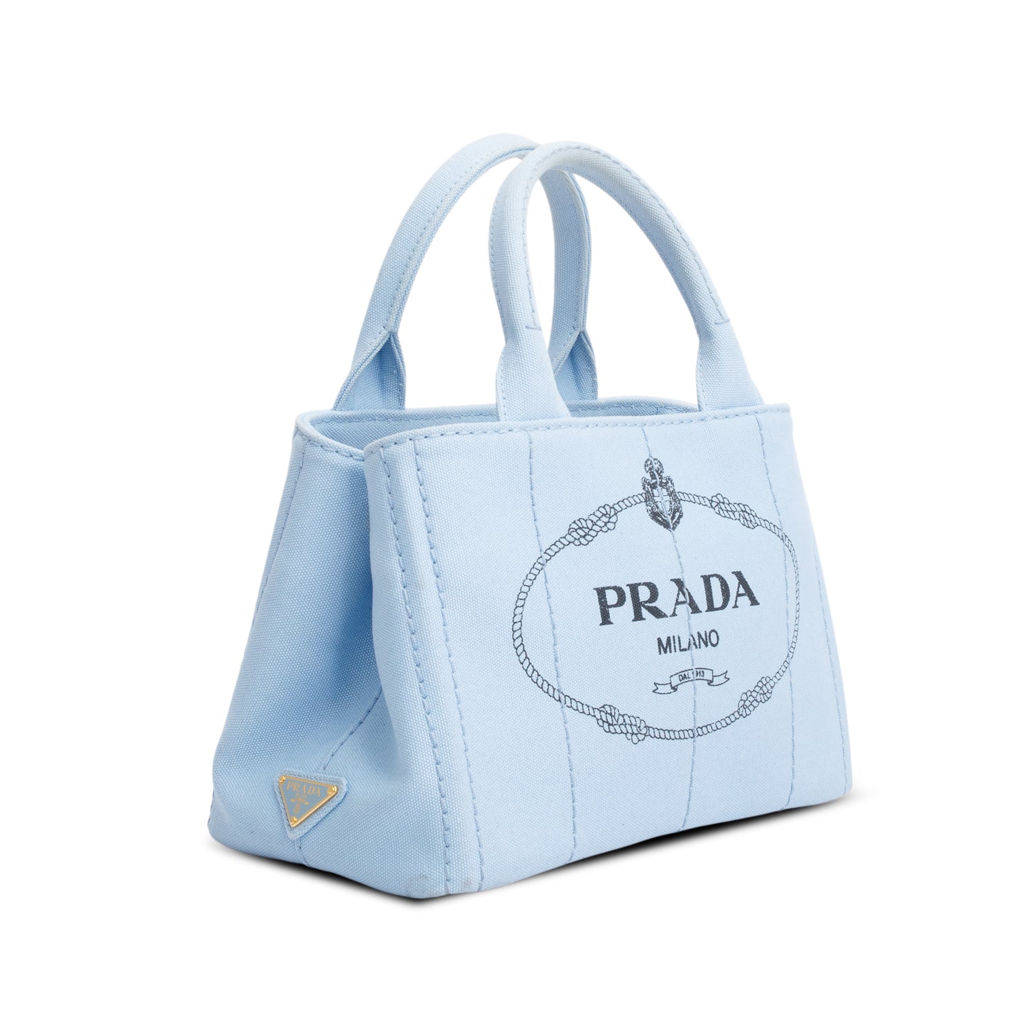 Prada Blue Canvas Small Canapa Logo Tote w/ Strap & Authenticity Card