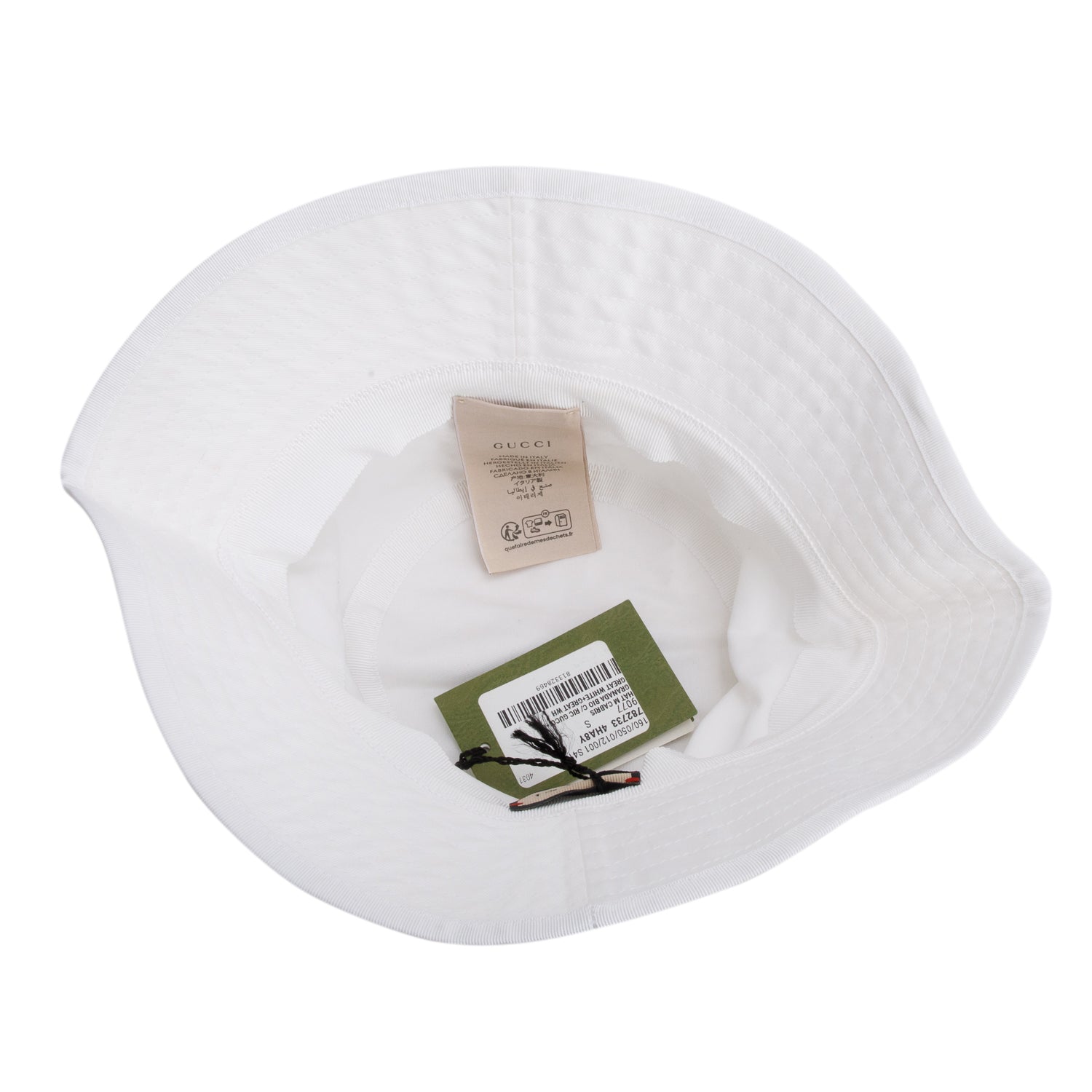 Gucci White Cotton Logo Cabris Bucket Hat, Size S 57