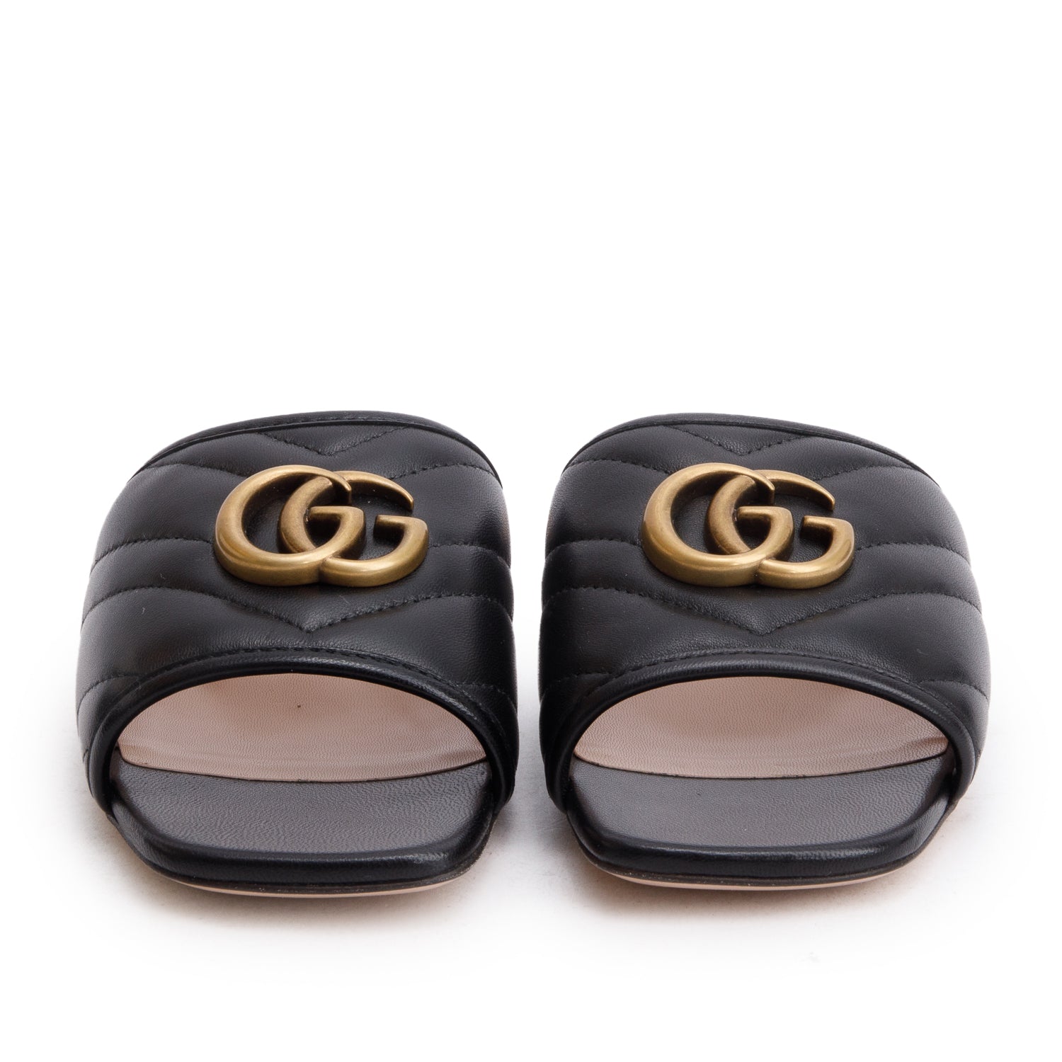 Gucci Black Nappa Charlotte GG Marmont Double G Logo Sandals, Size 34.5 w/ Box