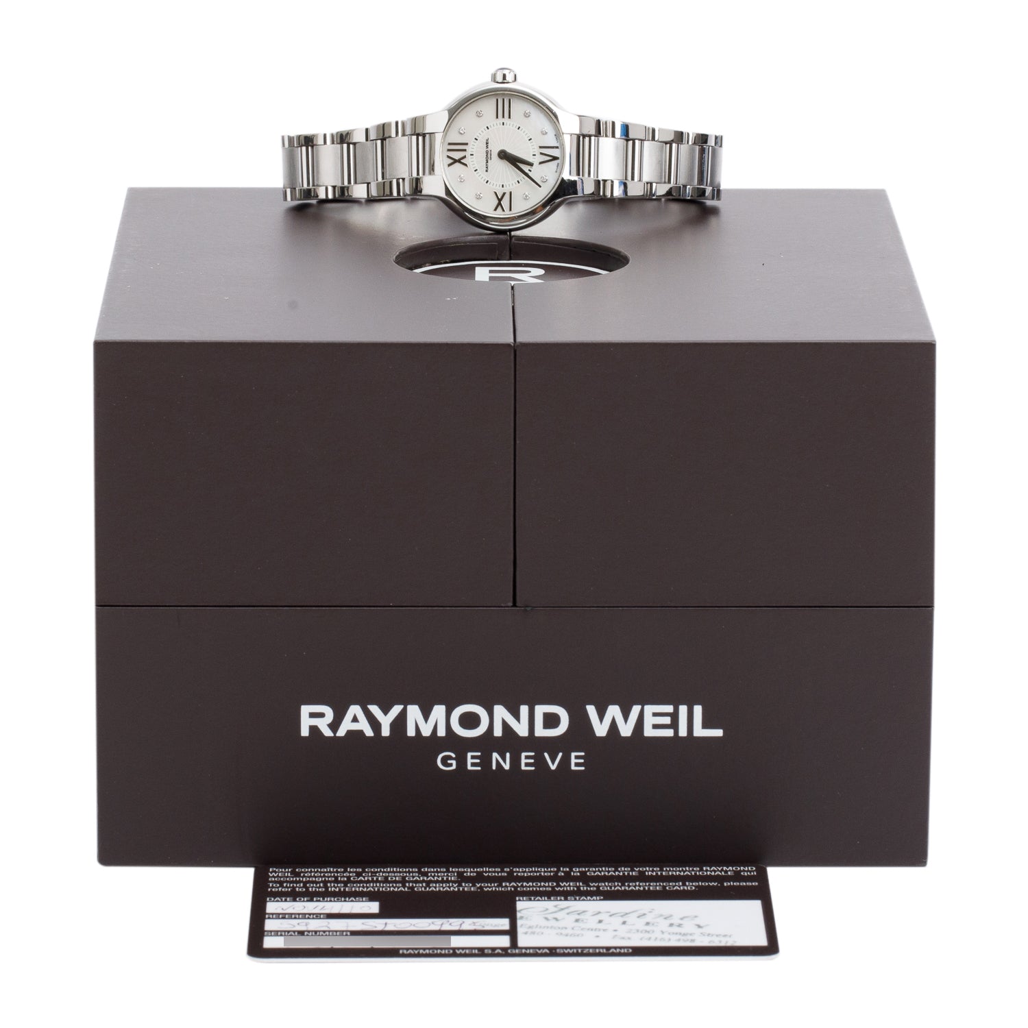 Raymond Weil Stainless Steel Noemia 27 MM Quartz Watch Mother of Pearl Diamond Dial 5927 w/ Box & Papers