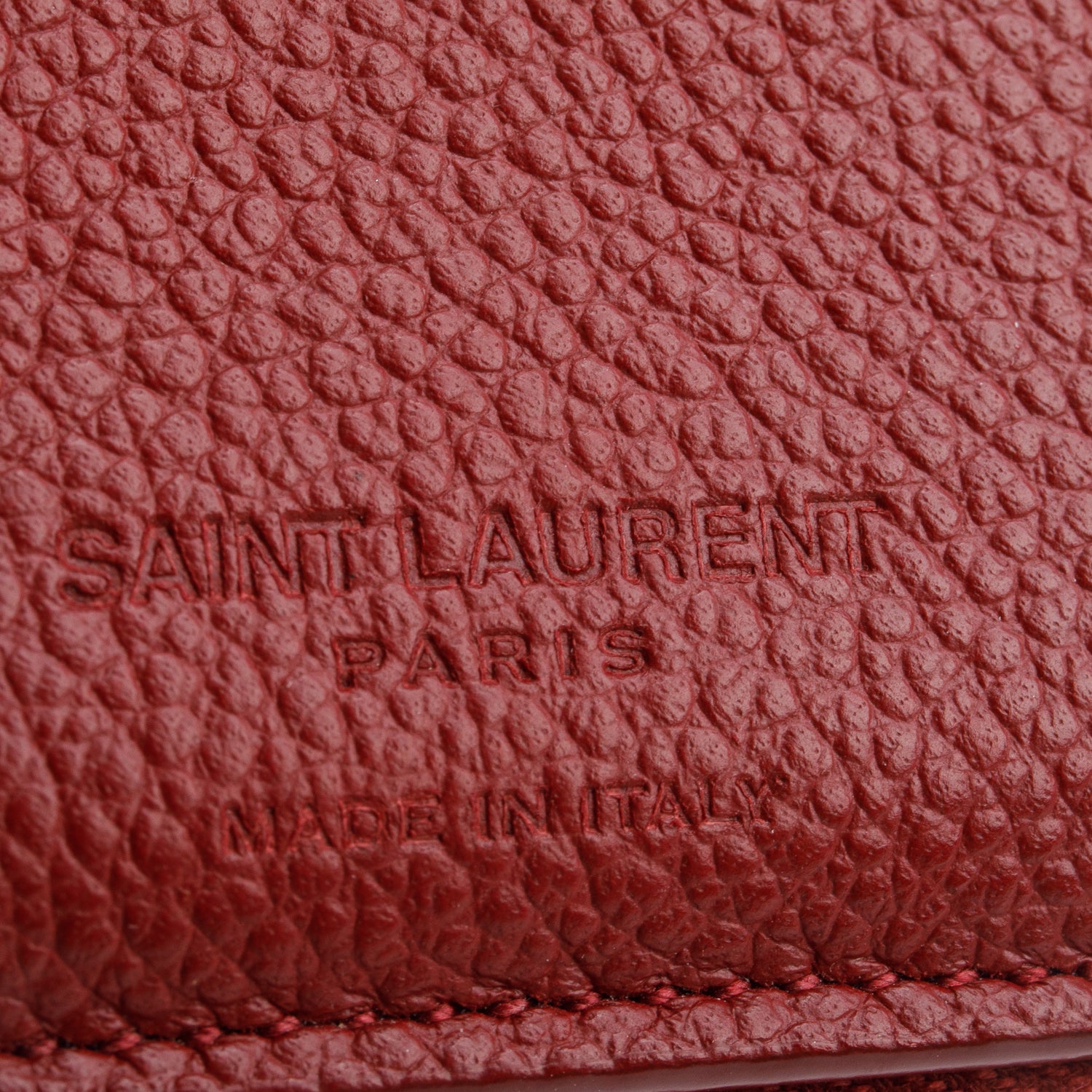Saint Laurent Burgundy Grain de Poudre Paris Compact Zip Around Wallet w/ Box