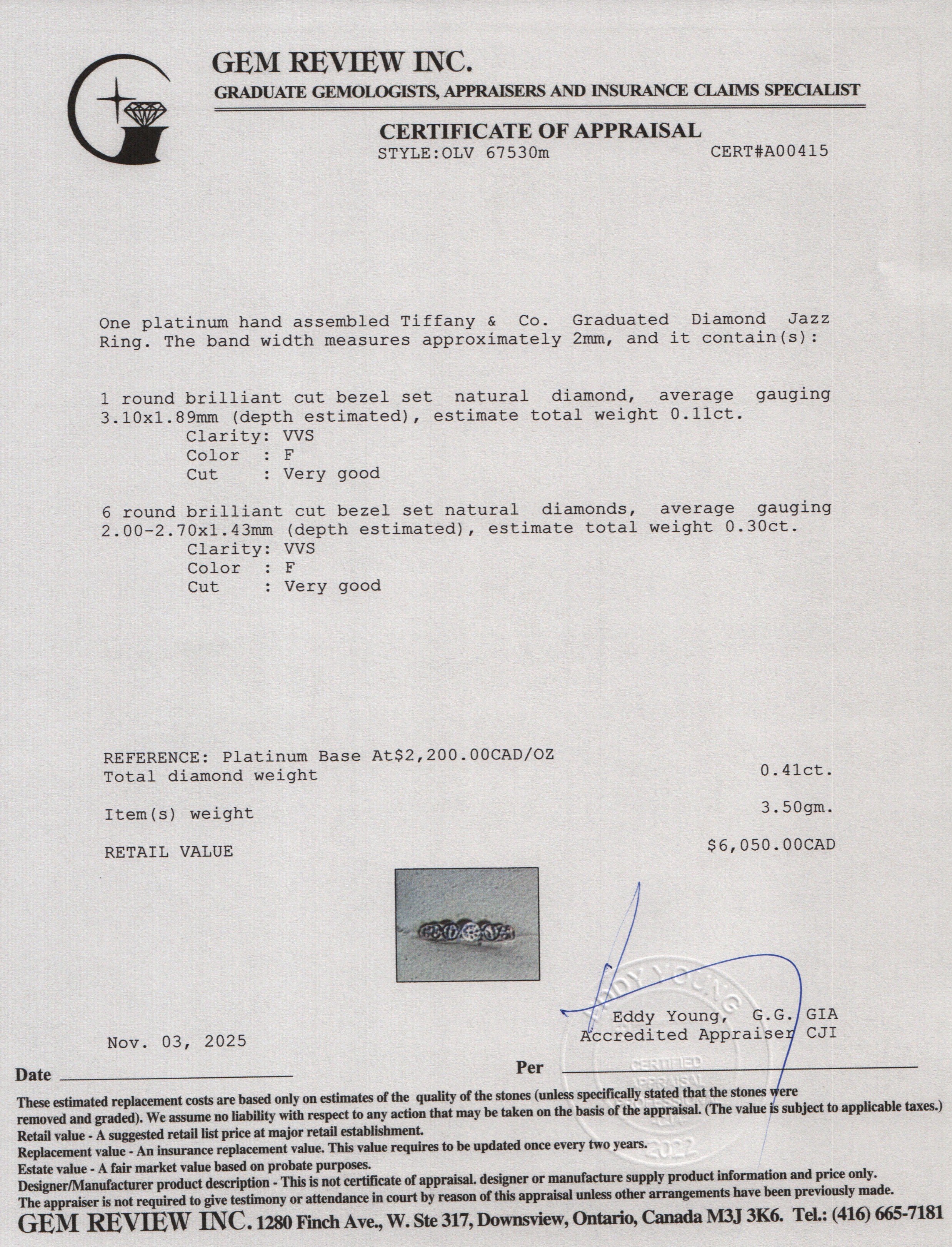 Tiffany & Co. Platinum Graduated Diamond Jazz Ring, Size 4.5