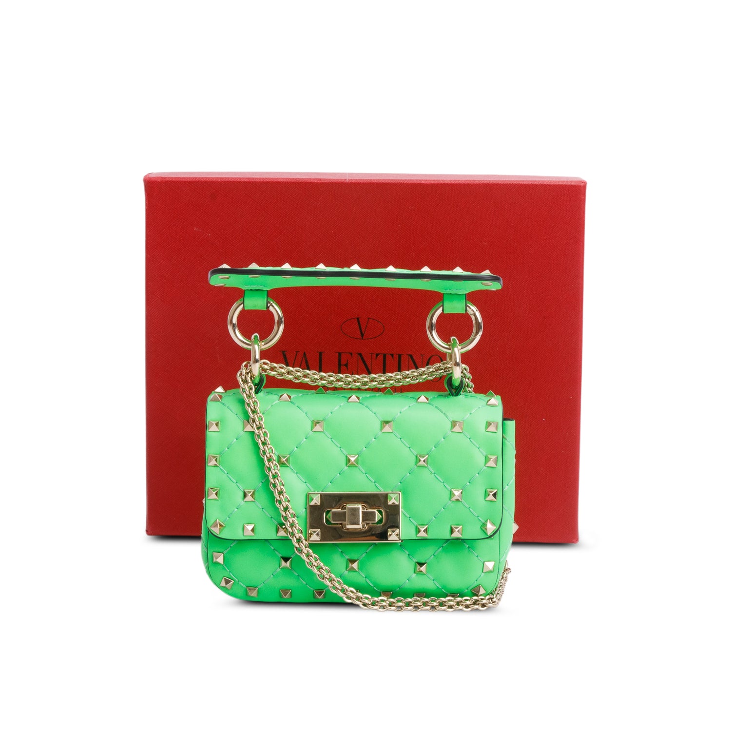 Valentino Green Calfskin Mini Rockstud Spike Shoulder Bag w/ Box