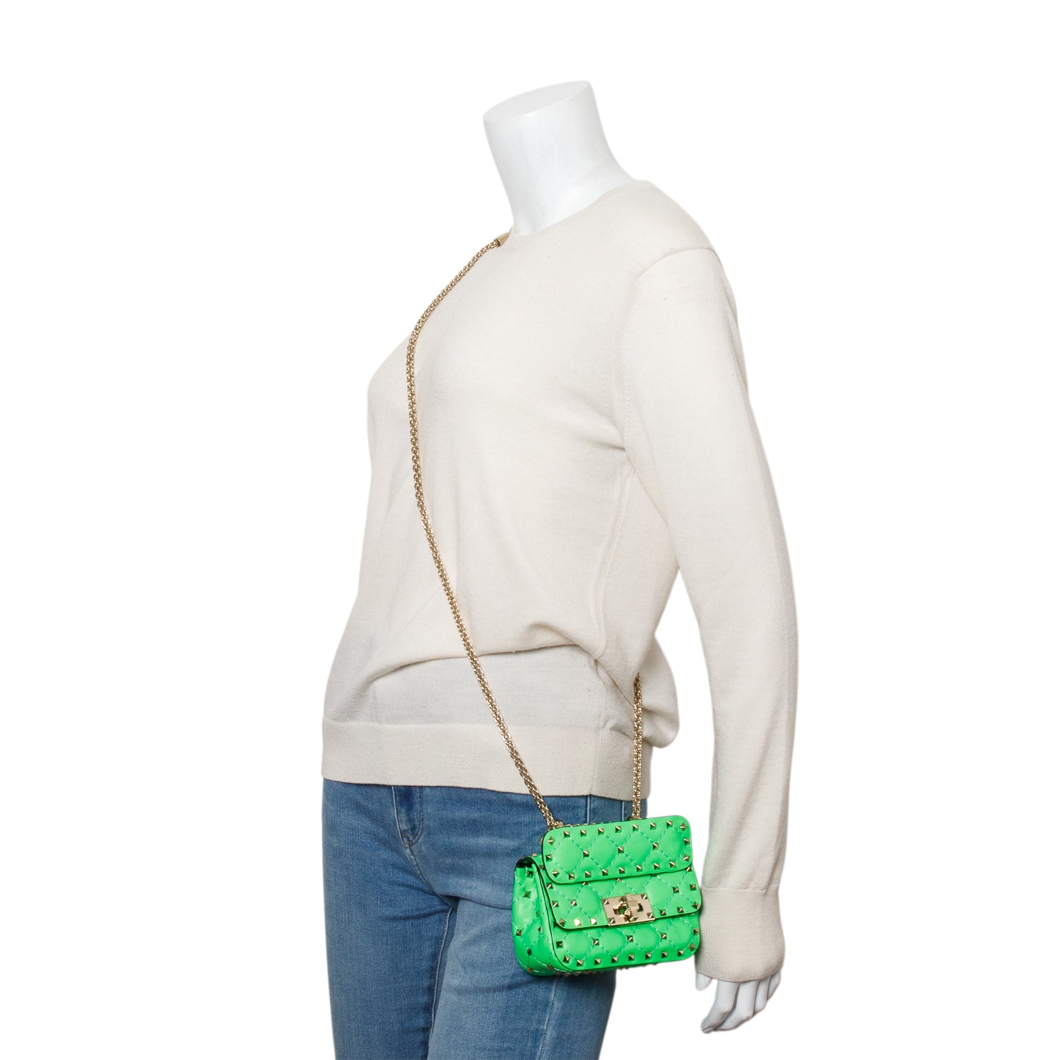 Valentino Green Calfskin Mini Rockstud Spike Shoulder Bag w/ Box