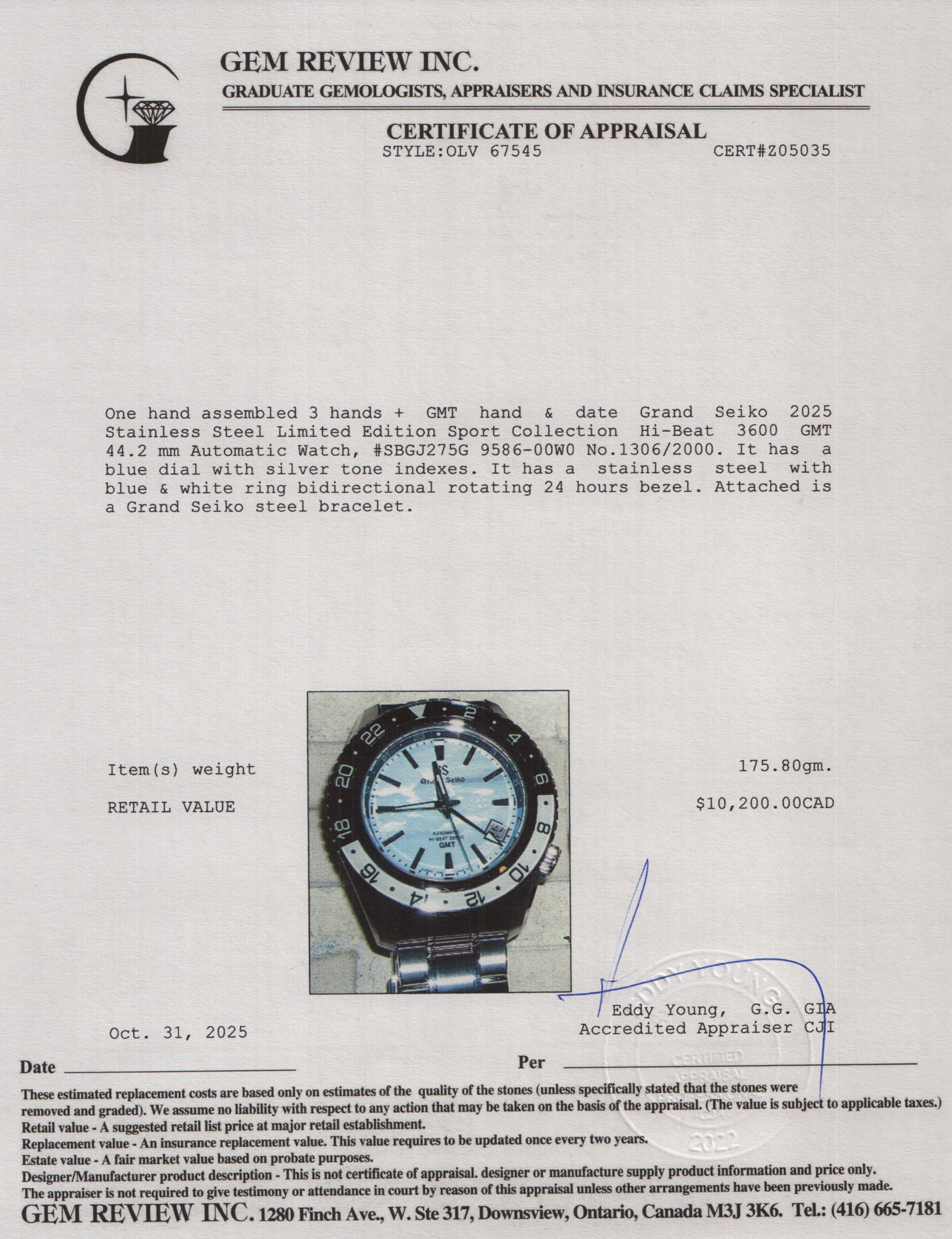 Grand Seiko 2025 Stainless Steel Limited Edition Sport Collection Hi-Beat 3600 GMT 44.2 mm Automatic Watch w/ Box & Papers